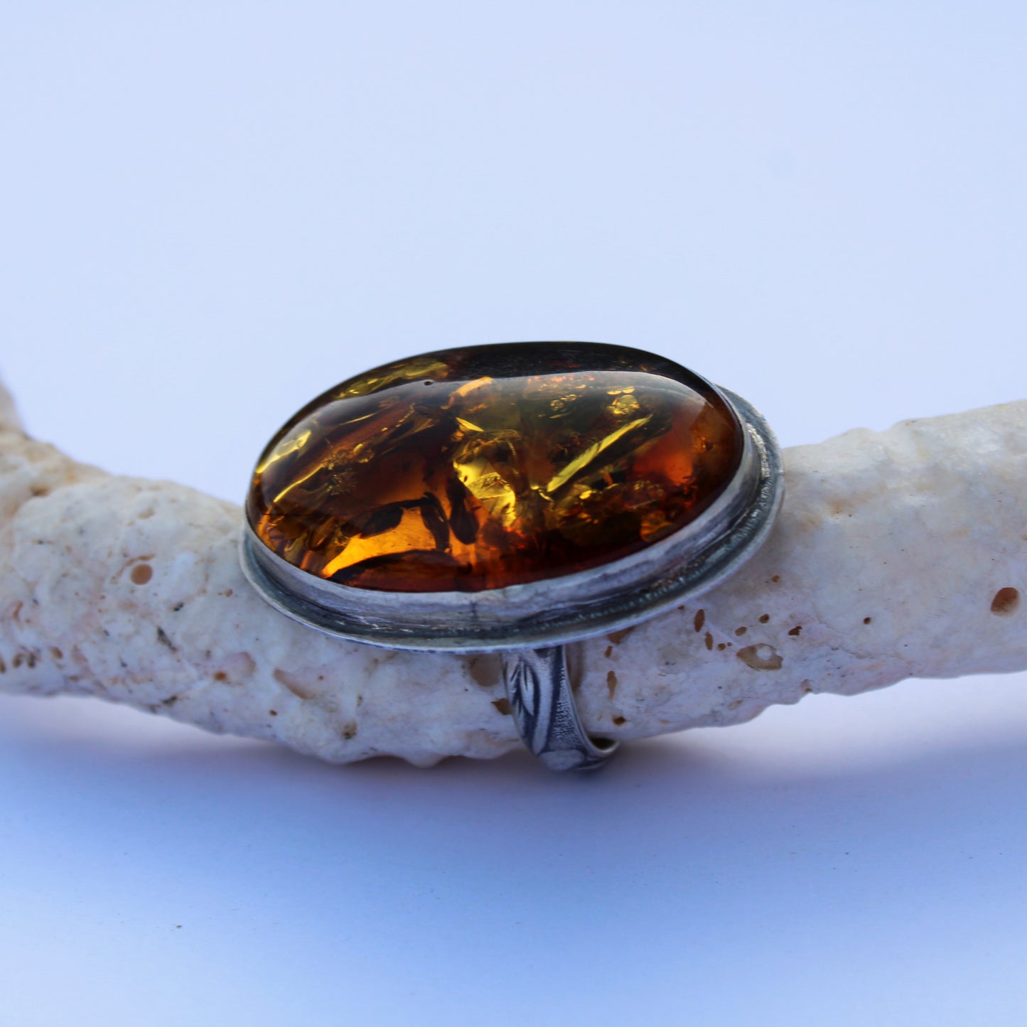 Golden Ember Ring: Sterling Silver & Baltic Amber - size 9