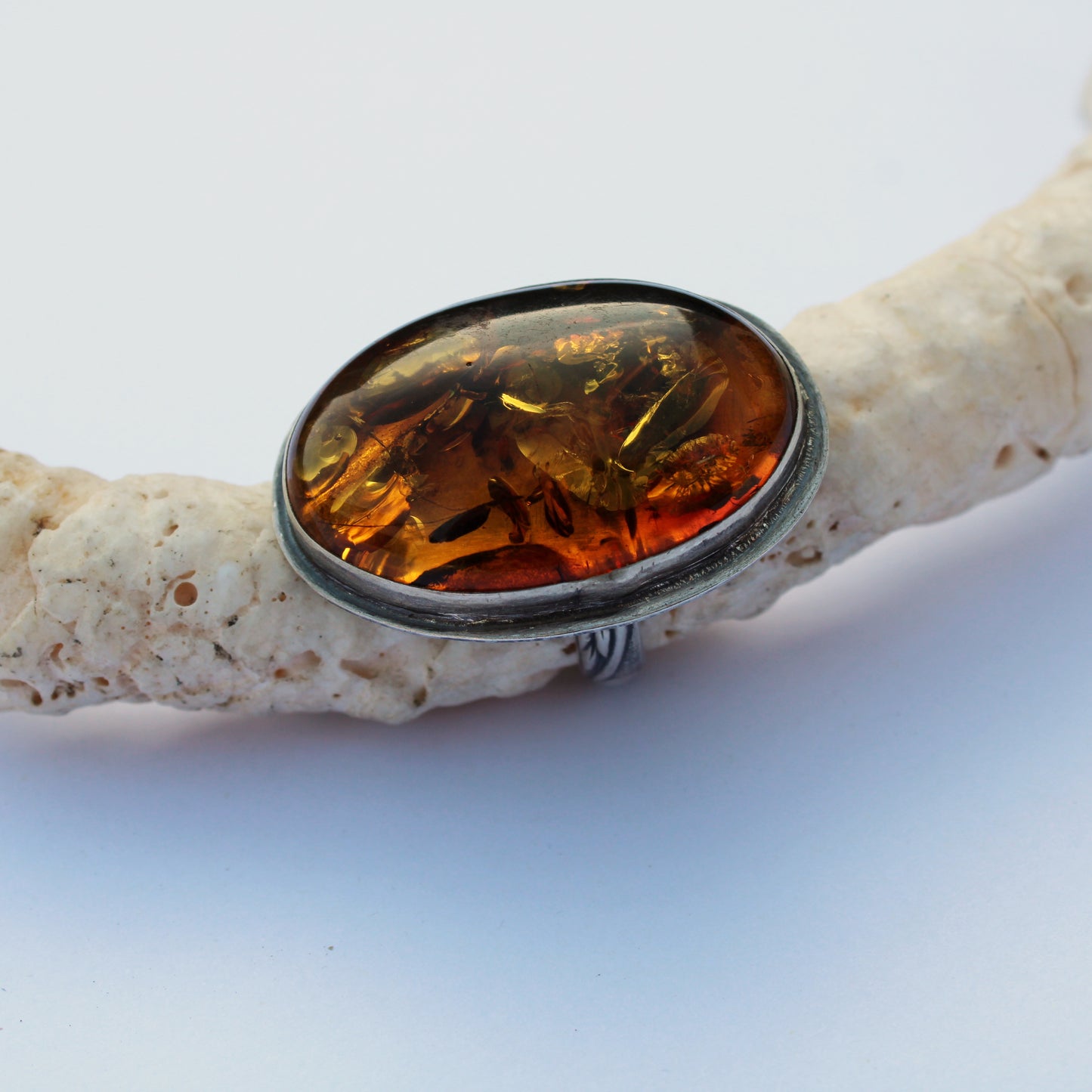 Golden Ember Ring: Sterling Silver & Baltic Amber - size 9