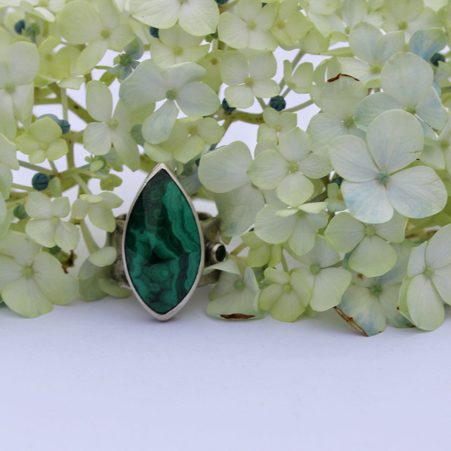 Verdant Embrace Ring: Sterling Silver & Malachite - size 7