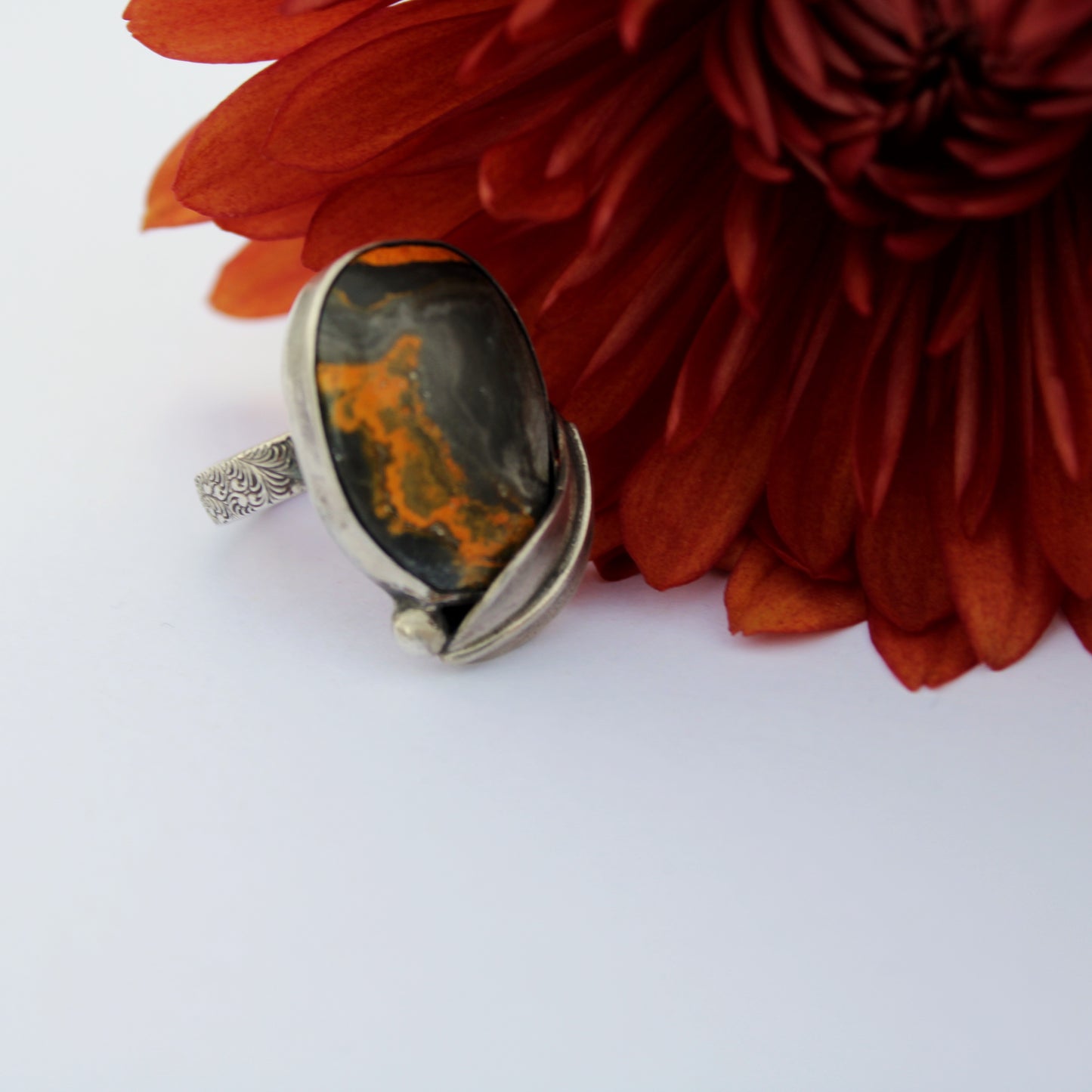 Golden Meadow Ring: Sterling Silver & Bumblebee Jasper - size 5.25