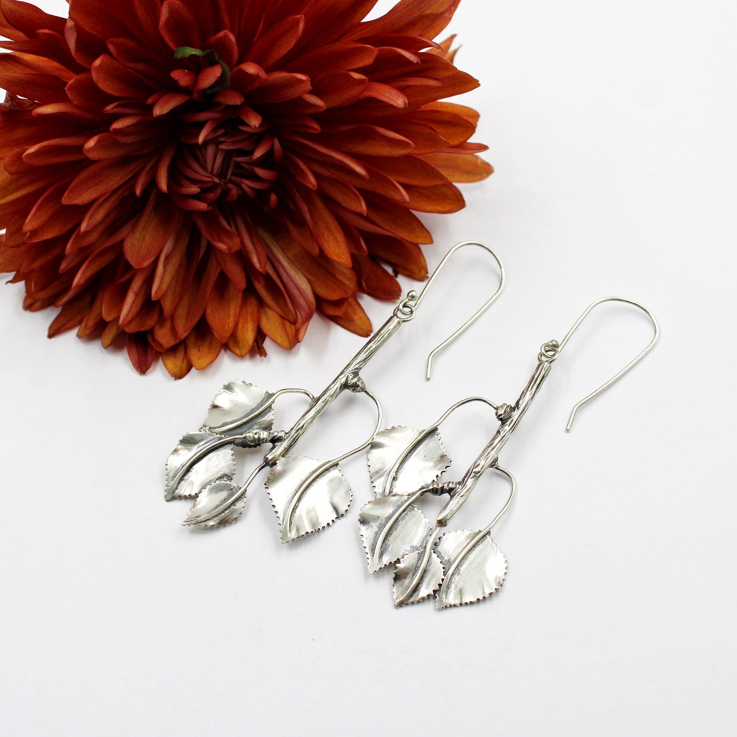 Whispering Grove Earrings: Sterling Silver Aspen Leaves