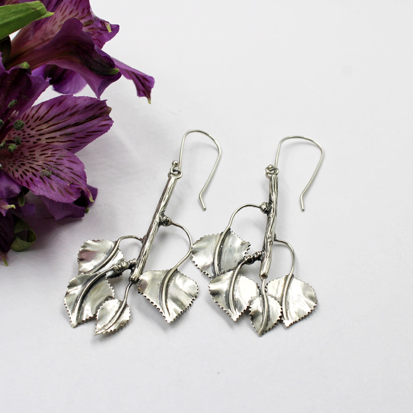 Whispering Grove Earrings: Sterling Silver Aspen Leaves