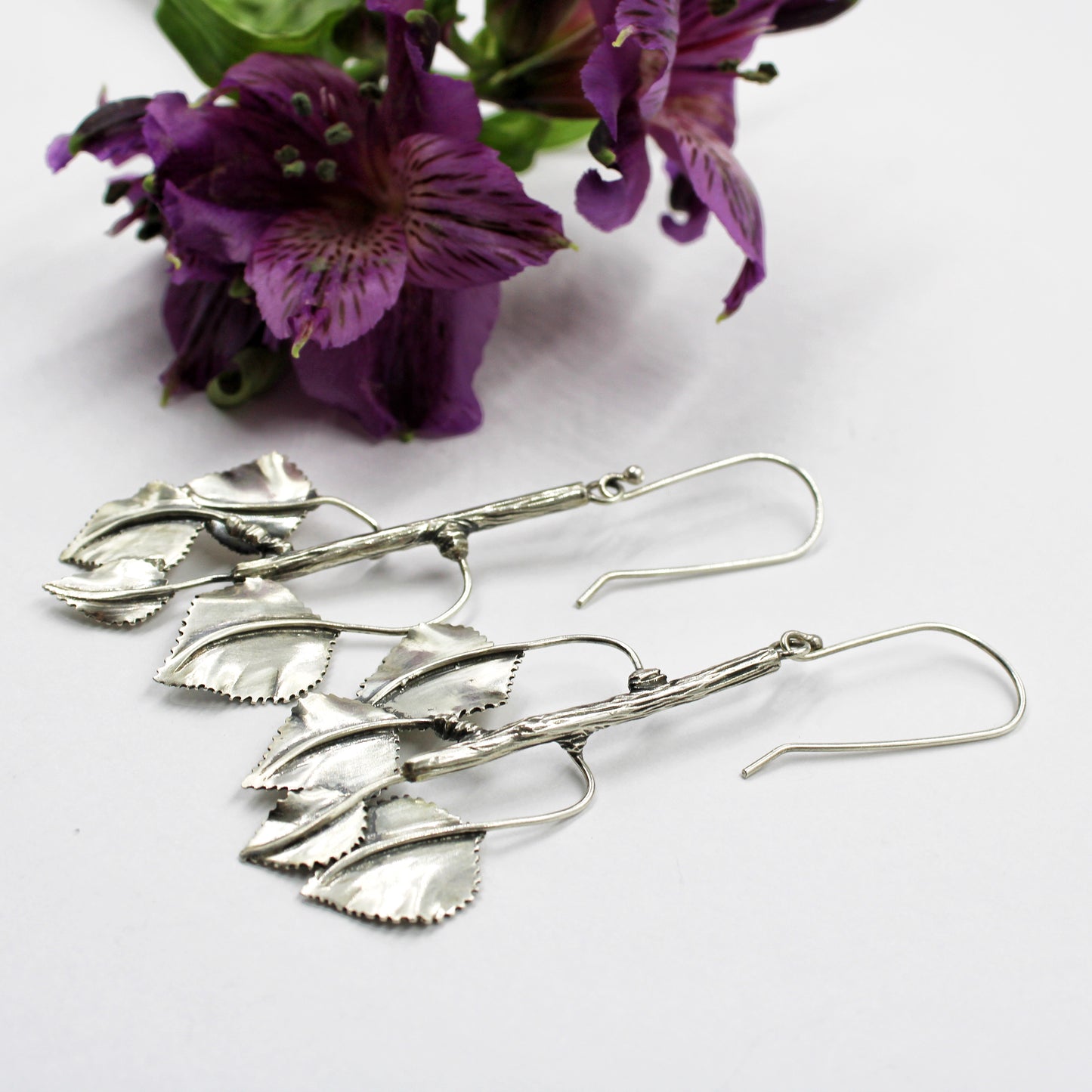 Whispering Grove Earrings: Sterling Silver Aspen Leaves