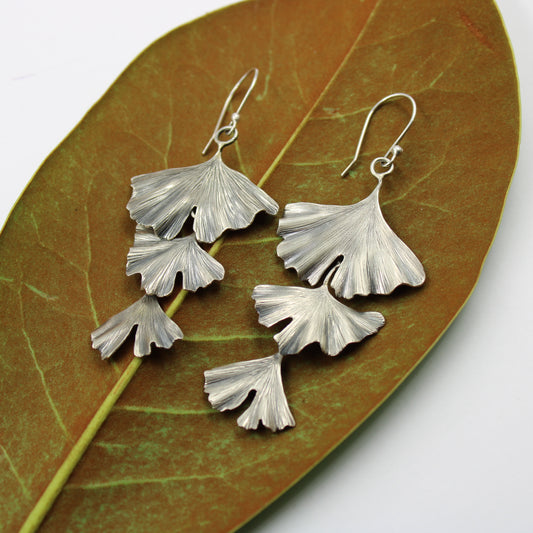 Whispers of Autumn Earrings: Sterling Silver Gingko Leaves