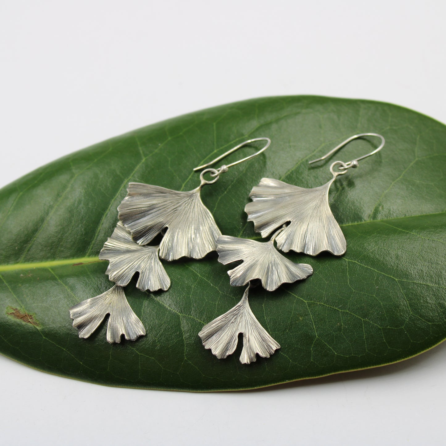Whispers of Autumn Earrings: Sterling Silver Gingko Leaves