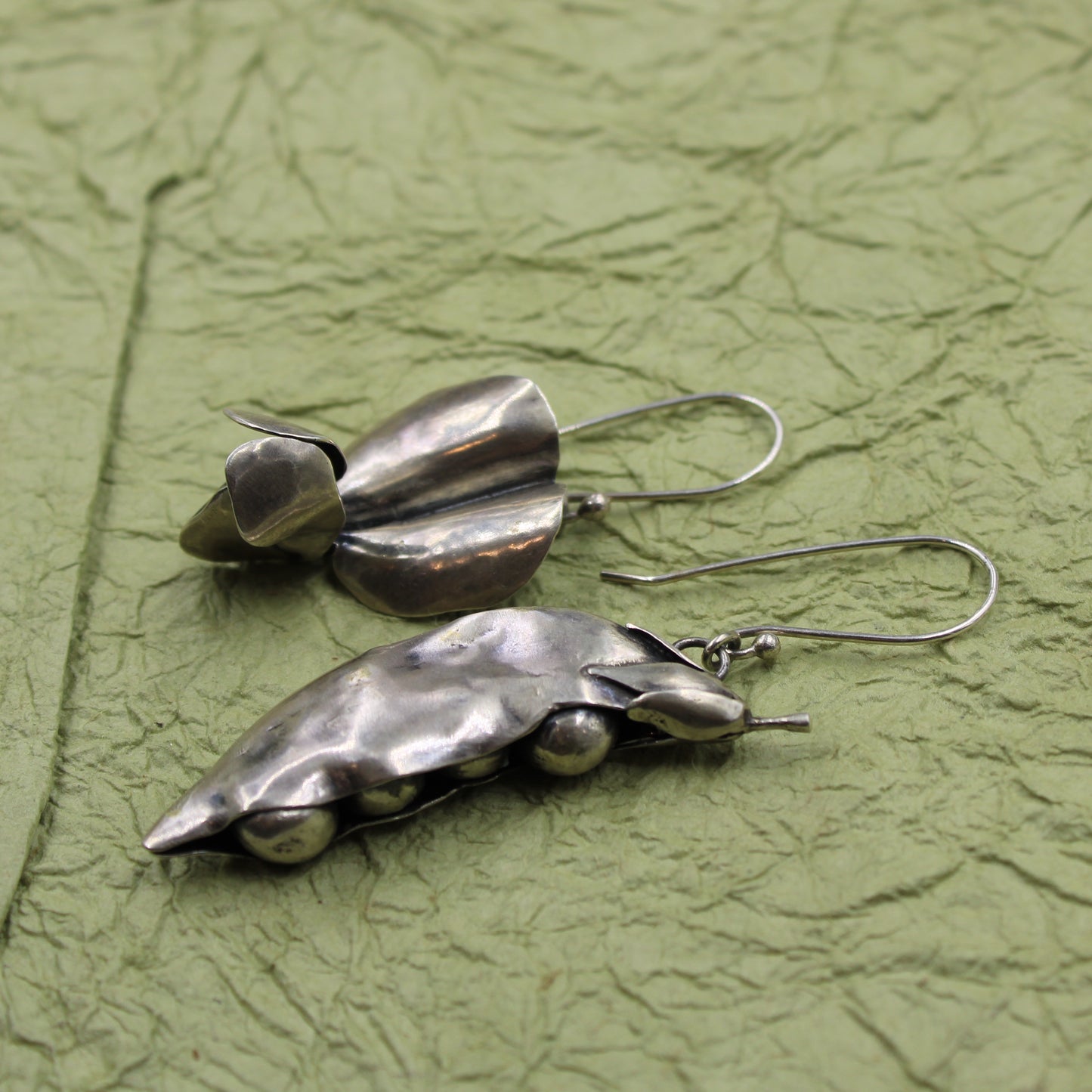 Everlasting Bloom Earrings: Sterling Silver Peapod & Pea Flowers