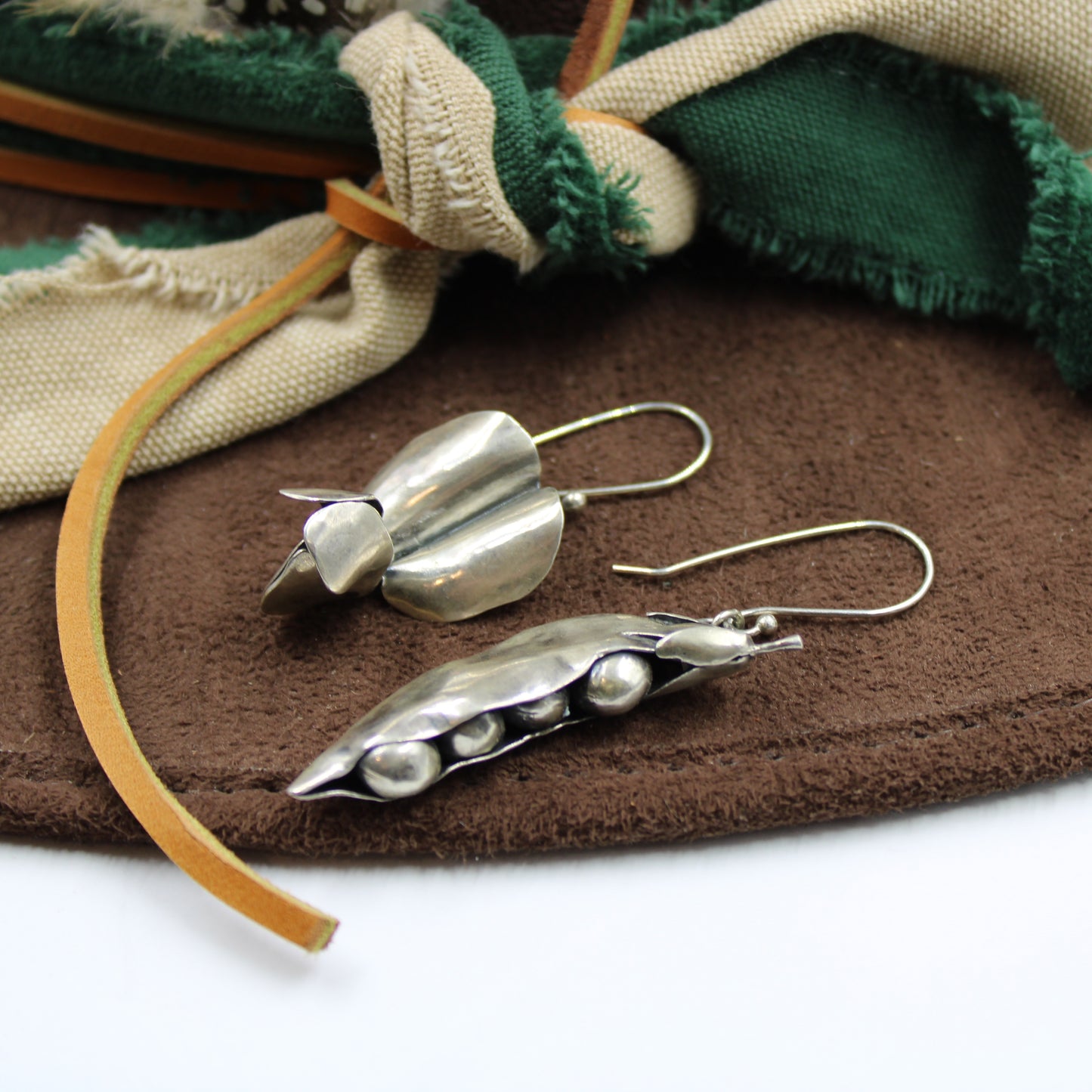 Everlasting Bloom Earrings: Sterling Silver Peapod & Pea Flowers