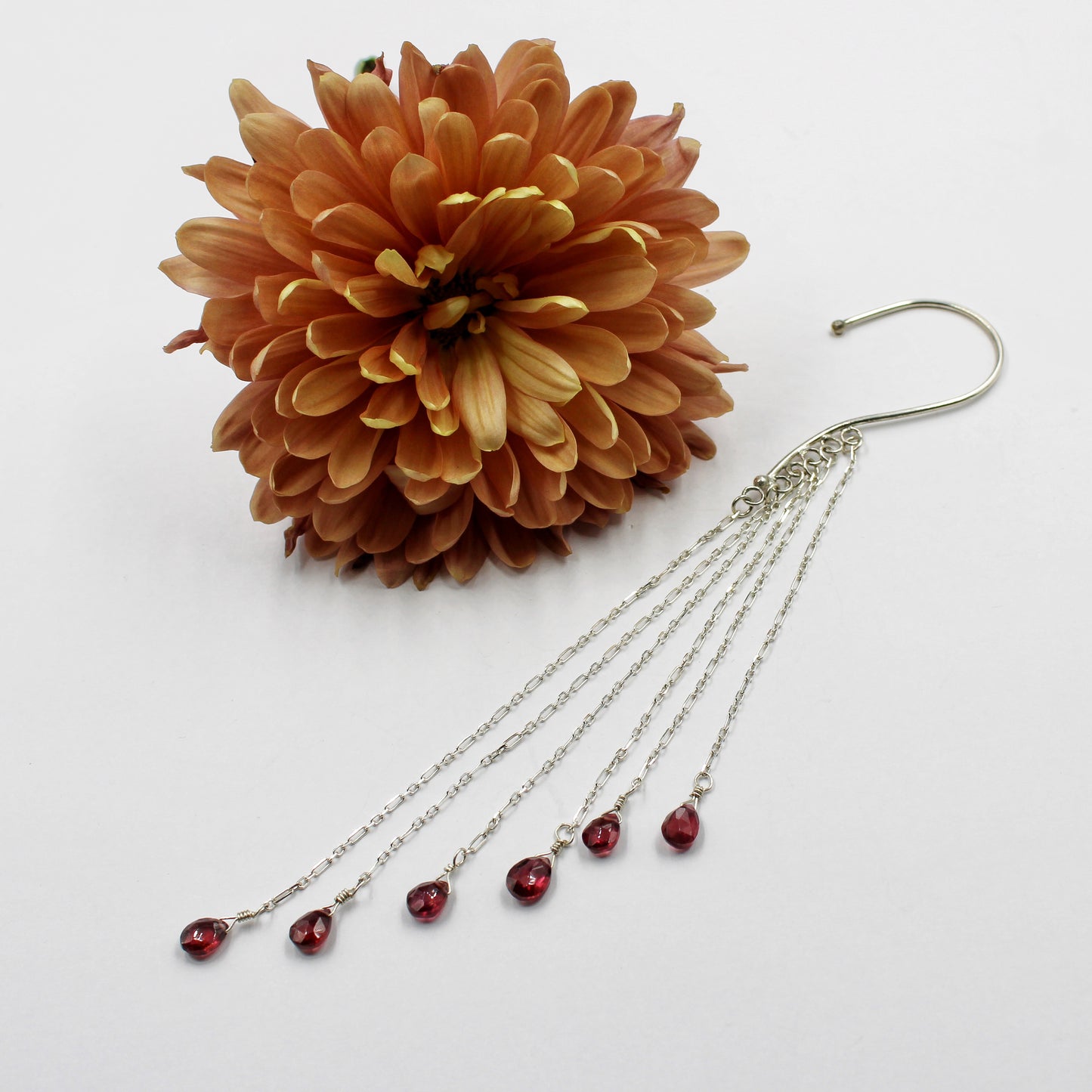 Crimson Drift Ear Slides: Sterling Silver & Garnet