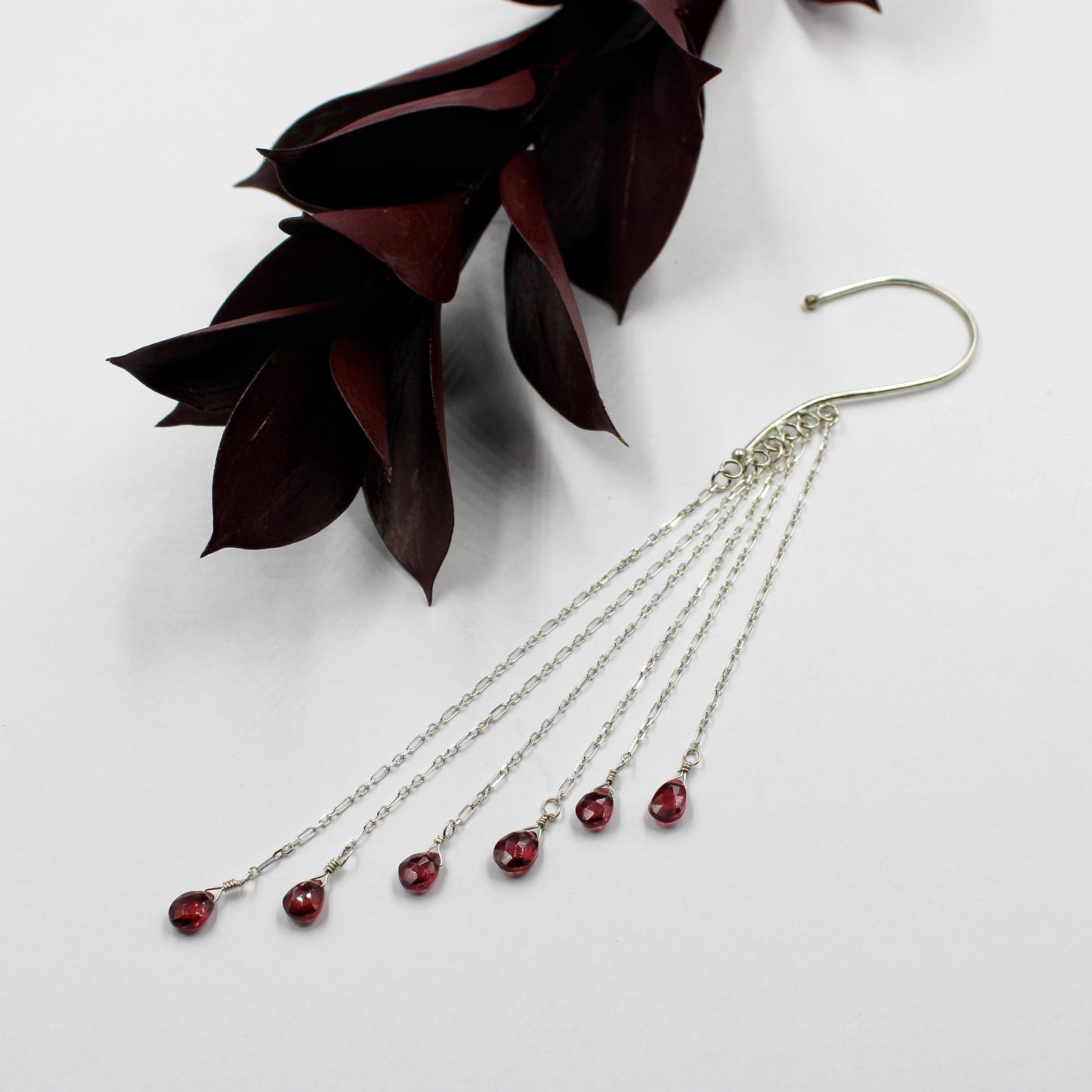 Crimson Drift Ear Slides: Sterling Silver & Garnet