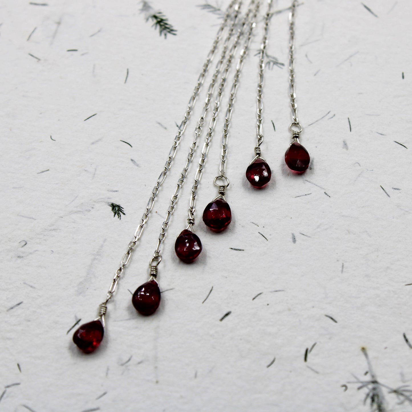 Crimson Drift Ear Slides: Sterling Silver & Garnet