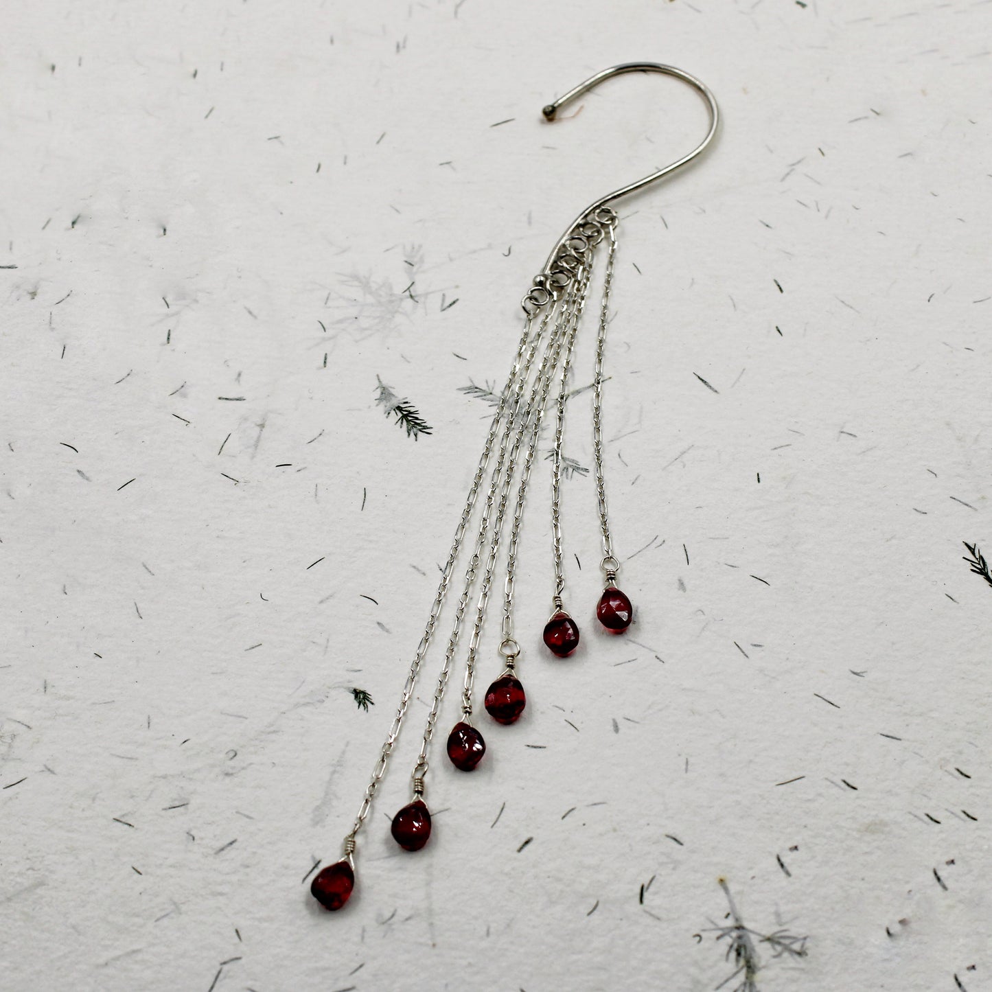 Crimson Drift Ear Slides: Sterling Silver & Garnet