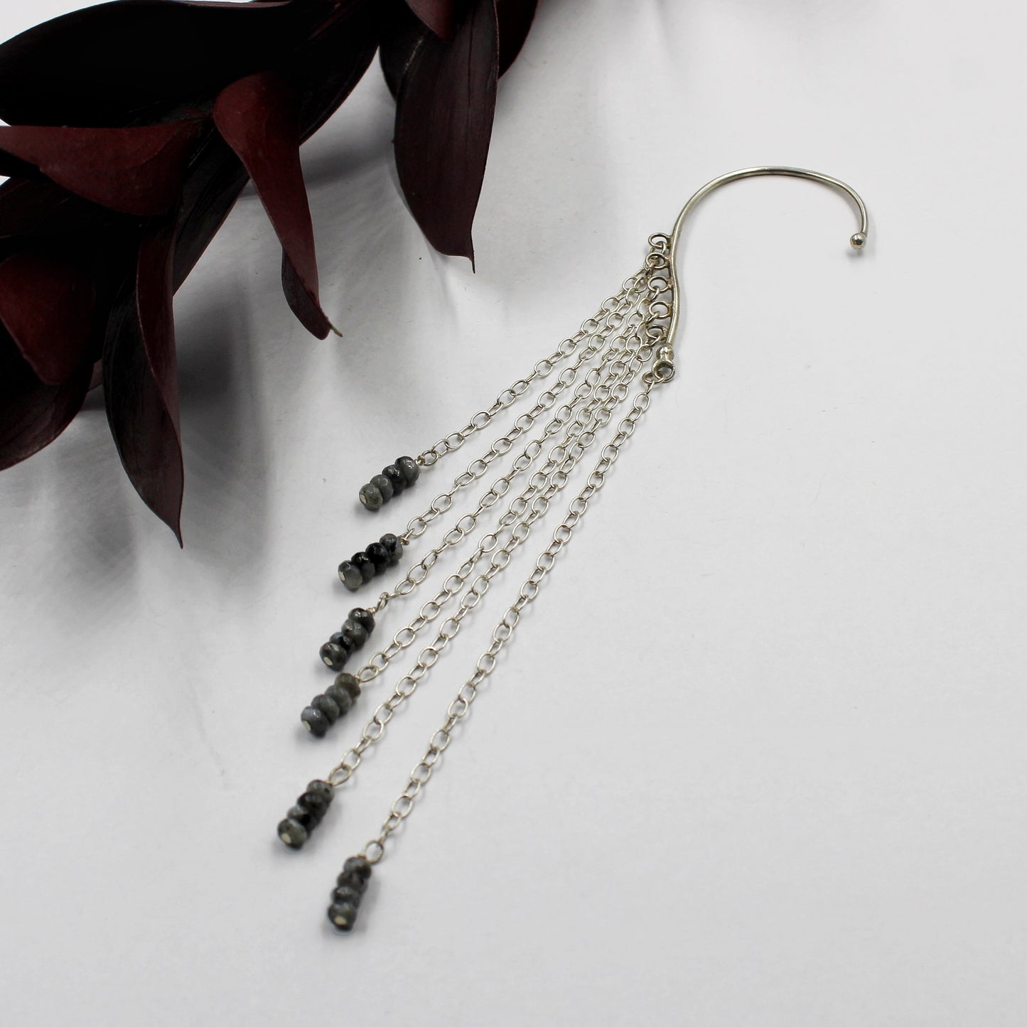 Moonlit Cascade Ear Slide: Sterling Silver & Labradorite