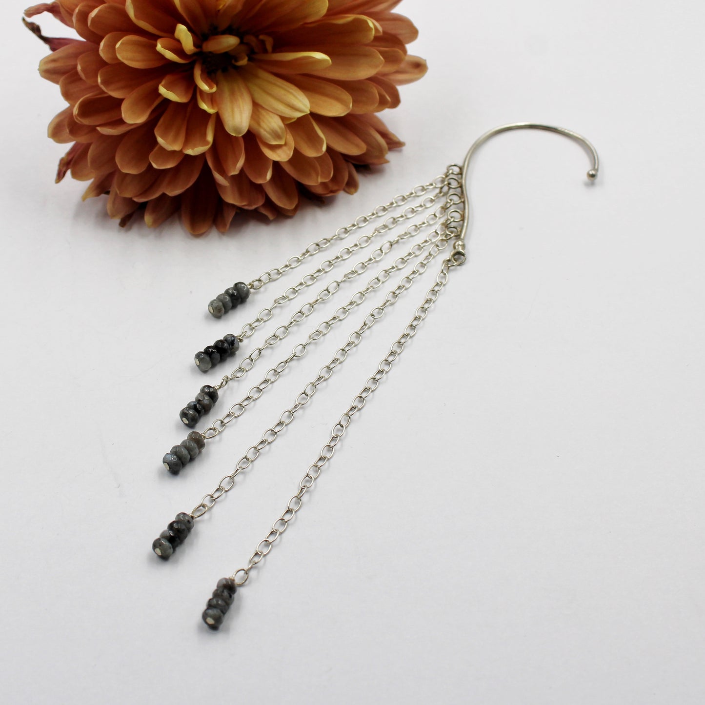 Moonlit Cascade Ear Slide: Sterling Silver & Labradorite