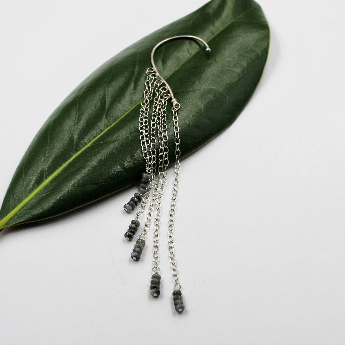 Moonlit Cascade Ear Slide: Sterling Silver & Labradorite