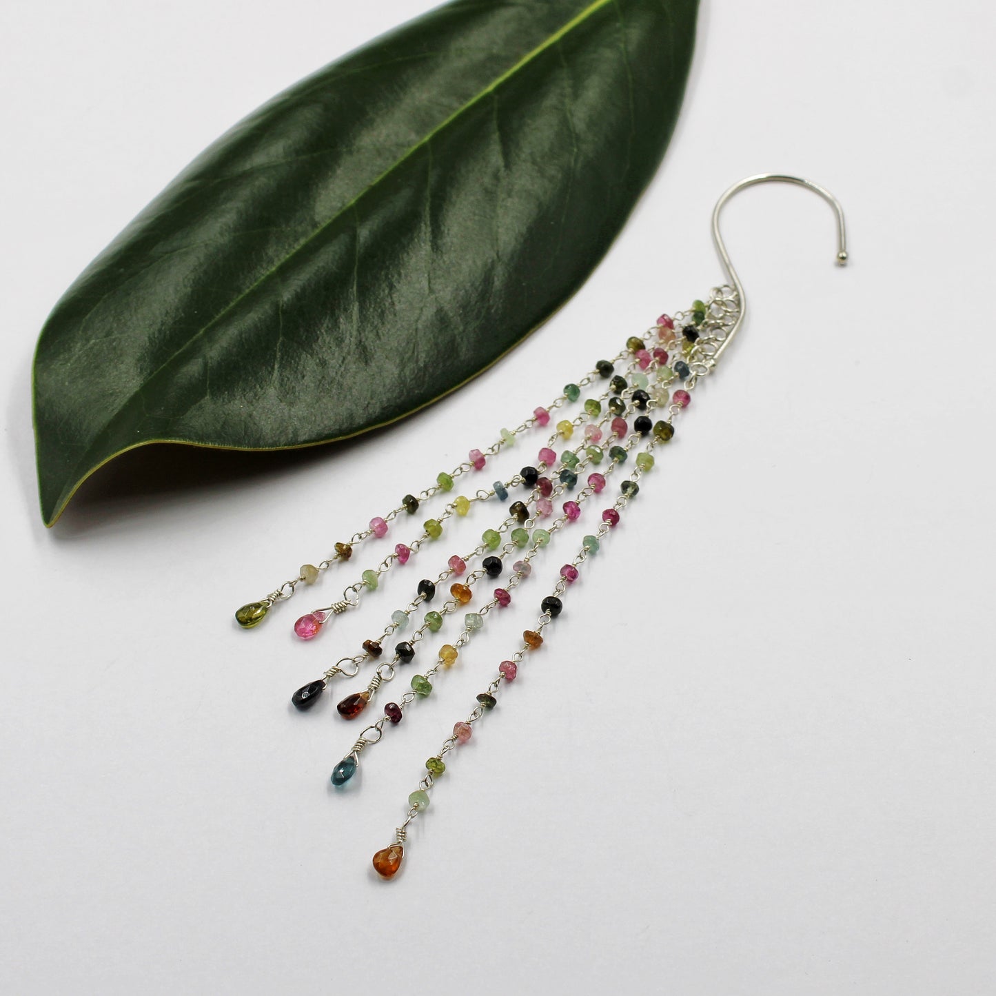 Morning Dew Ear Slide: Sterling Silver & Tourmaline