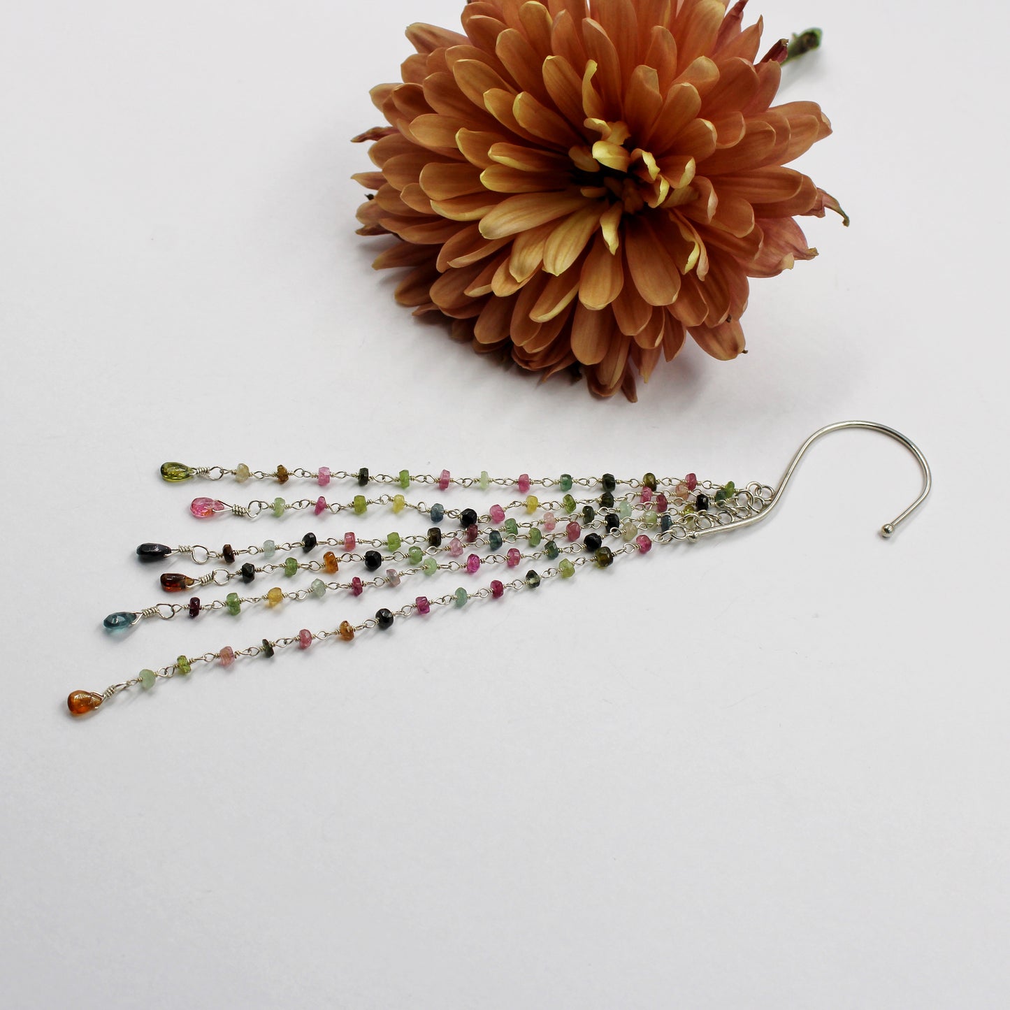 Morning Dew Ear Slide: Sterling Silver & Tourmaline