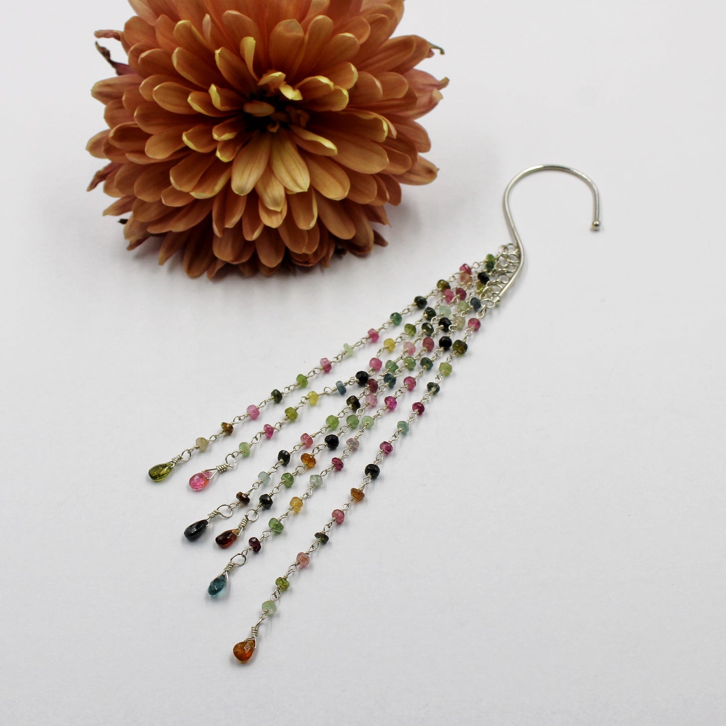 Morning Dew Ear Slide: Sterling Silver & Tourmaline