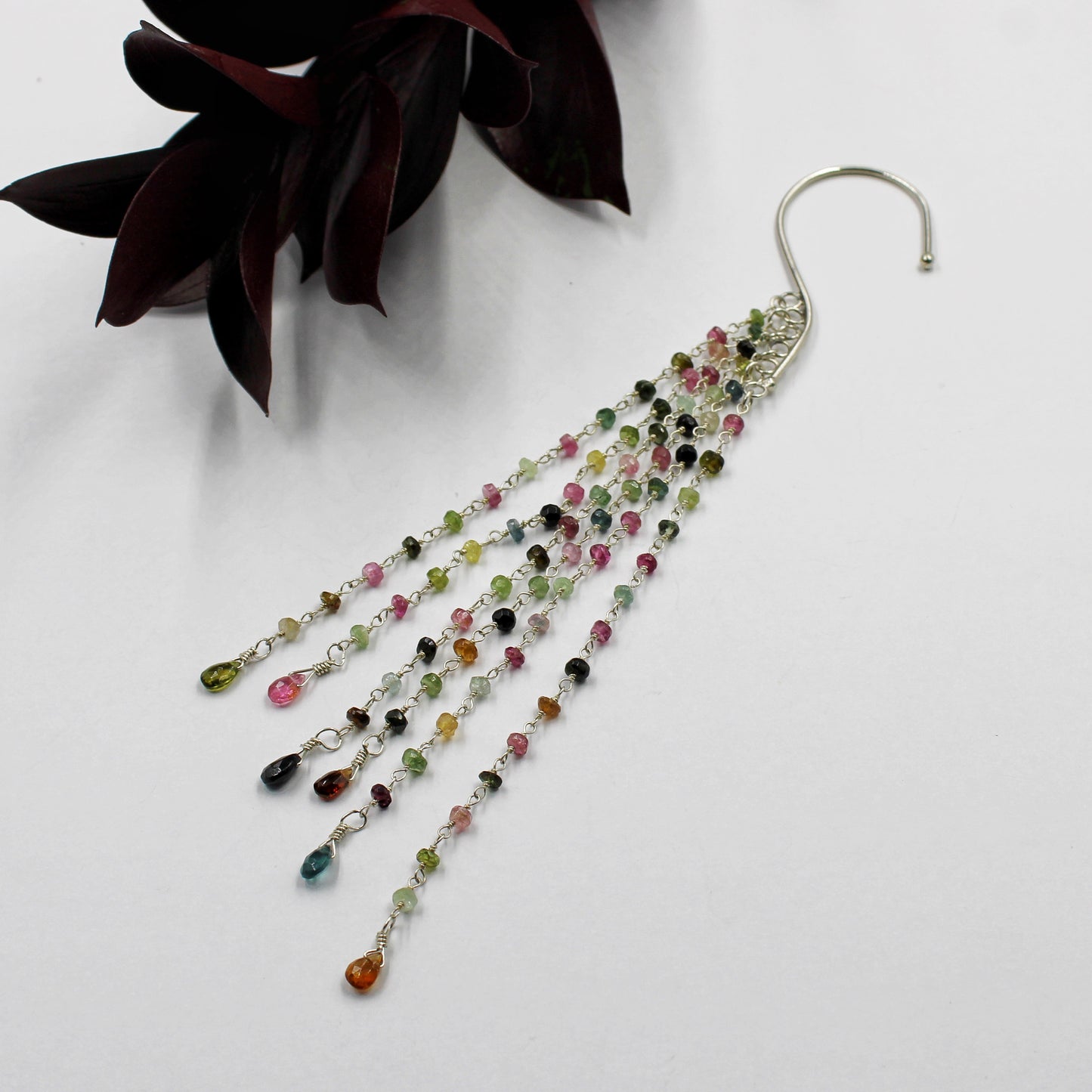 Morning Dew Ear Slide: Sterling Silver & Tourmaline