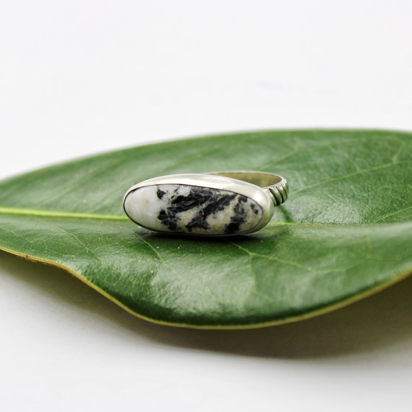 Snowdrift Ring: Sterling Silver & White Buffalo Turquoise - size 7.5