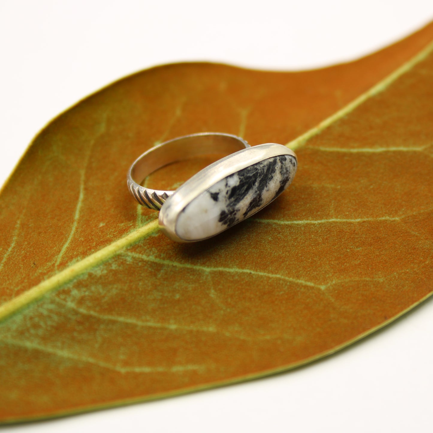 Snowdrift Ring: Sterling Silver & White Buffalo Turquoise - size 7.5