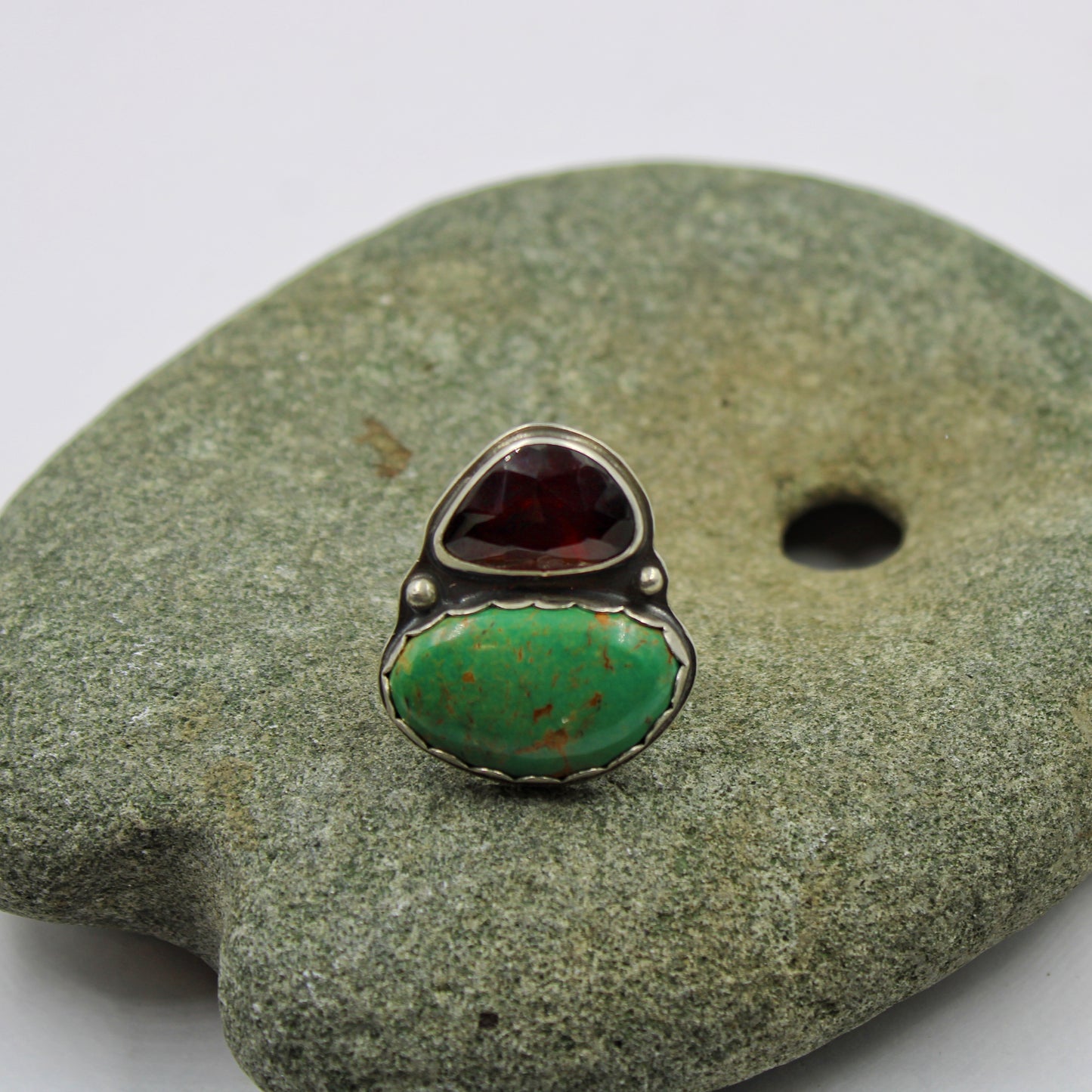 Sunset River Ring: Sterling Silver Hessonite Garnet & Turquoise - size 6