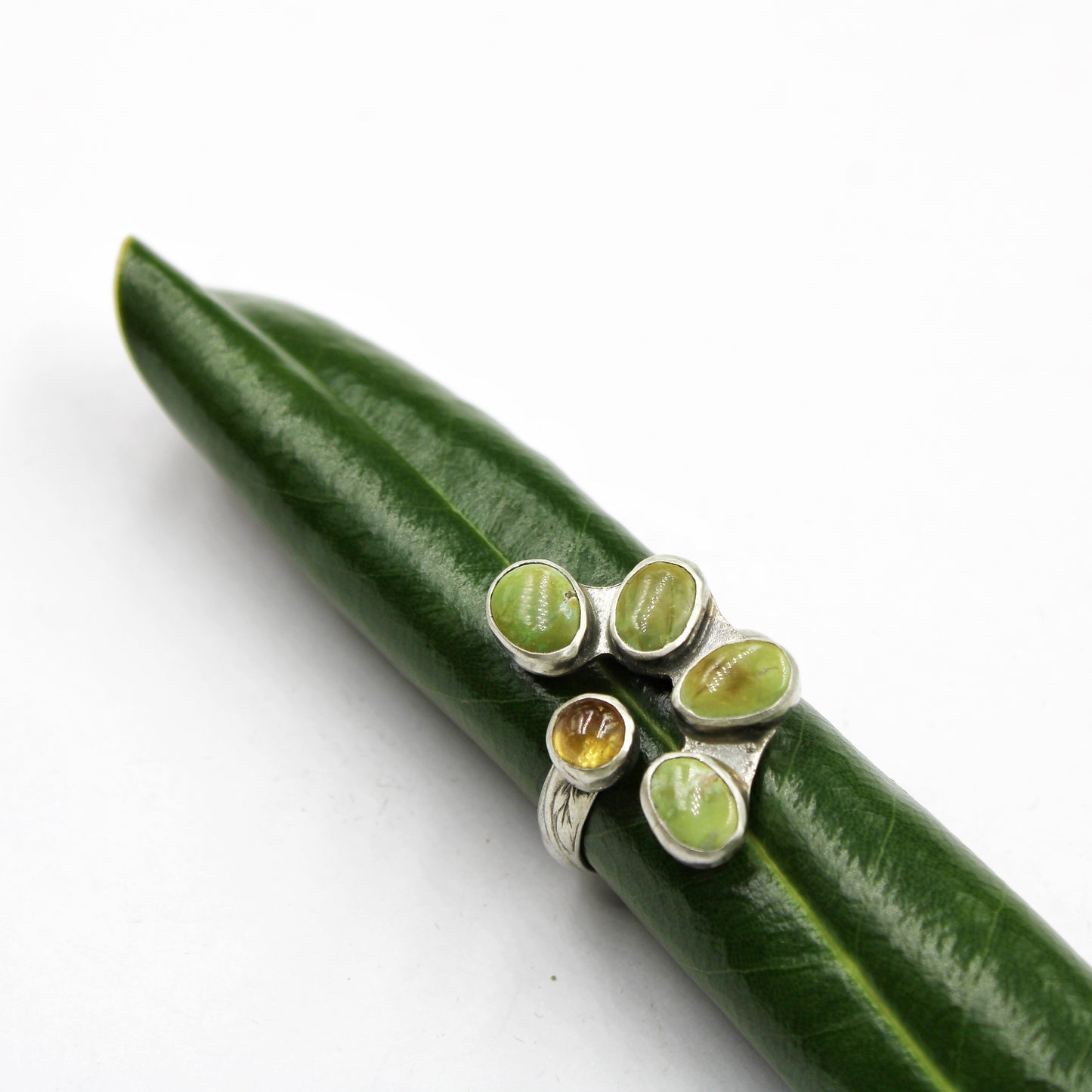 Golden Bloom Ring: Sonoran Lime Turquoise & Yellow Sapphire - size 8