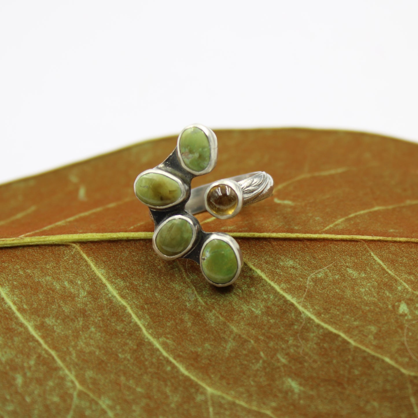Golden Bloom Ring: Sonoran Lime Turquoise & Yellow Sapphire - size 8
