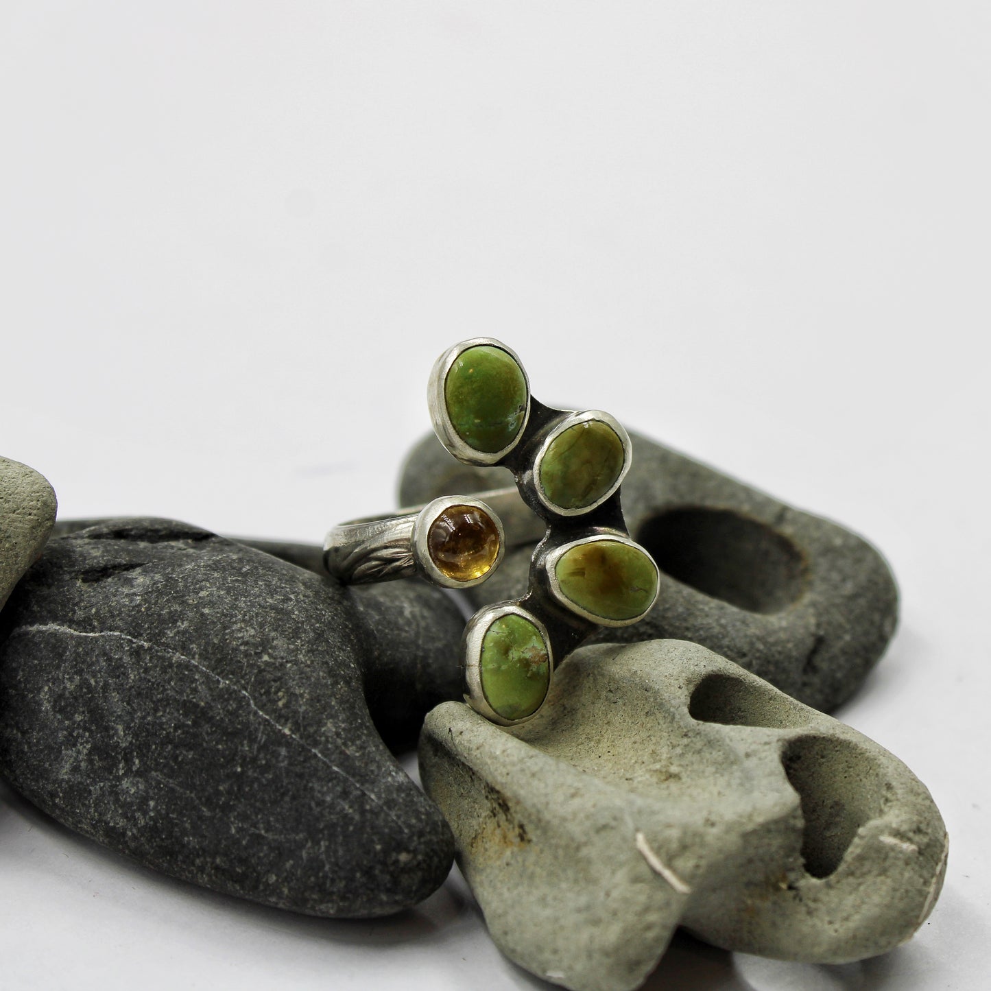 Golden Bloom Ring: Sonoran Lime Turquoise & Yellow Sapphire - size 8