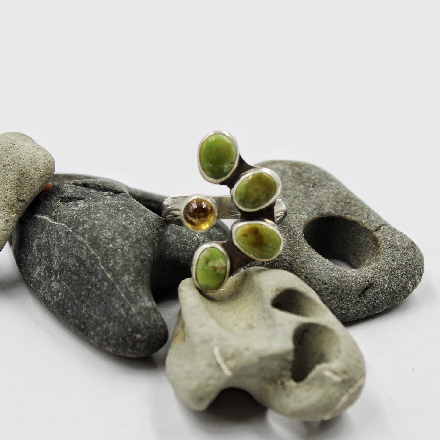 Golden Bloom Ring: Sonoran Lime Turquoise & Yellow Sapphire - size 8