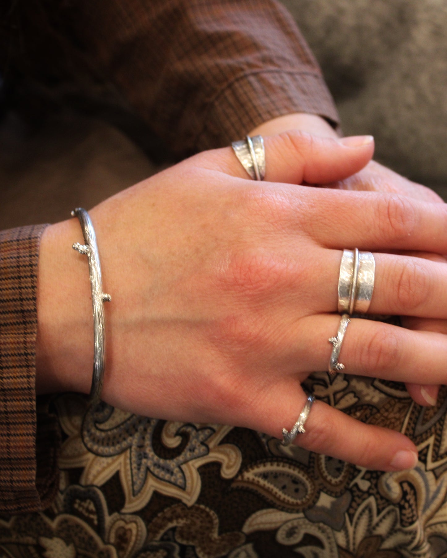 Woodland Embrace: Sterling Silver Handcrafted Branch Cuff