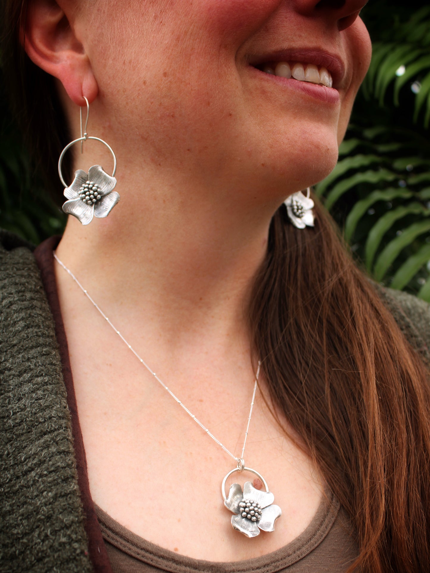 Spring Awakening Pendant: Sterling Silver Dogwood Flower