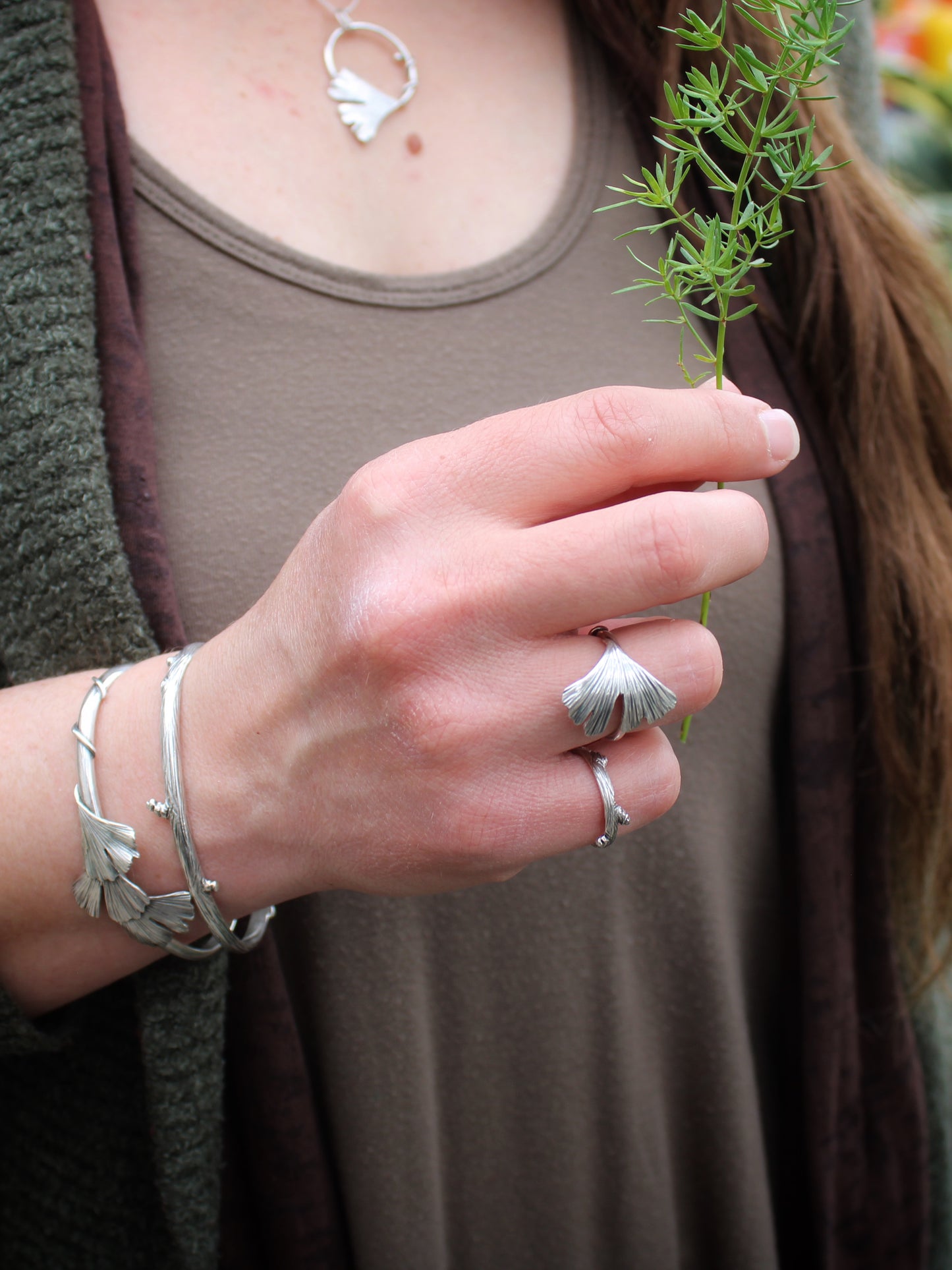 Woven Wisdom: Sterling Silver Triple Gingko Cuff