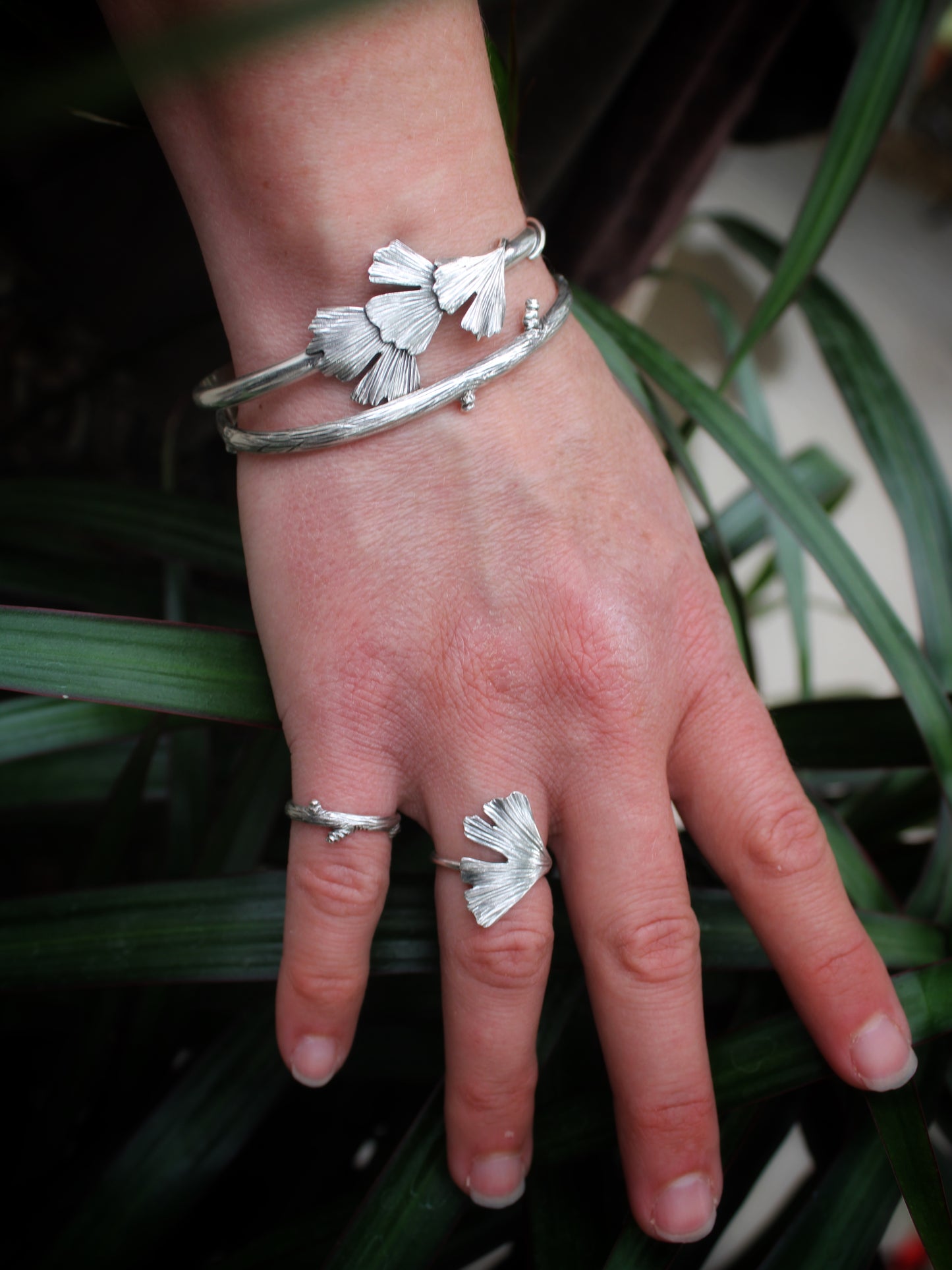 Woven Wisdom: Sterling Silver Triple Gingko Cuff