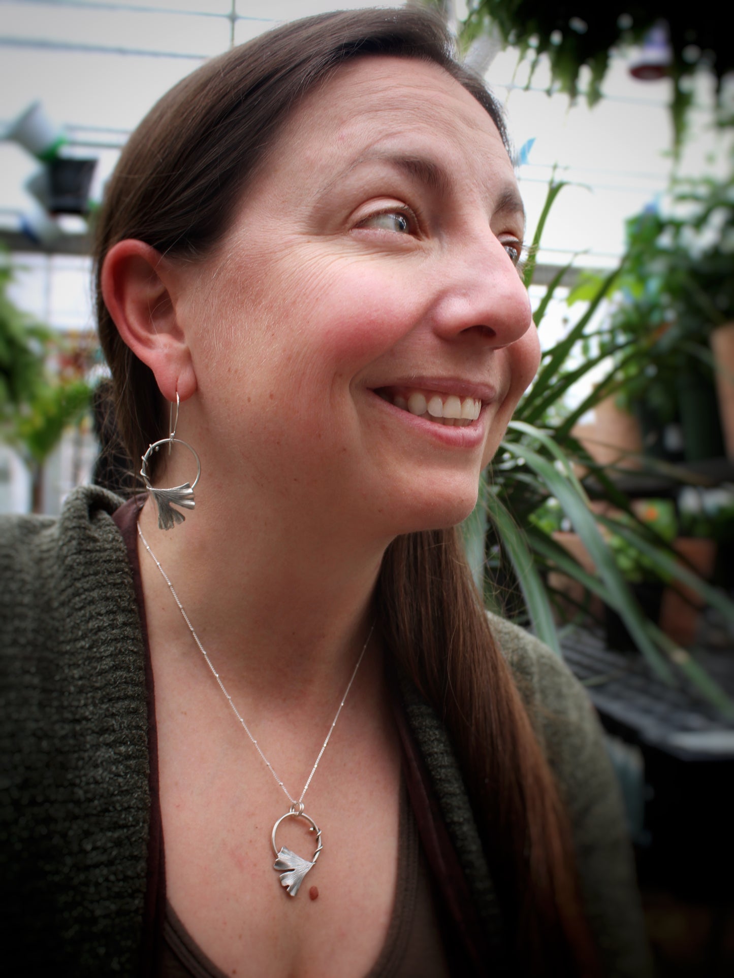 Golden Dawn Pendant: Sterling Silver Gingko Leaves
