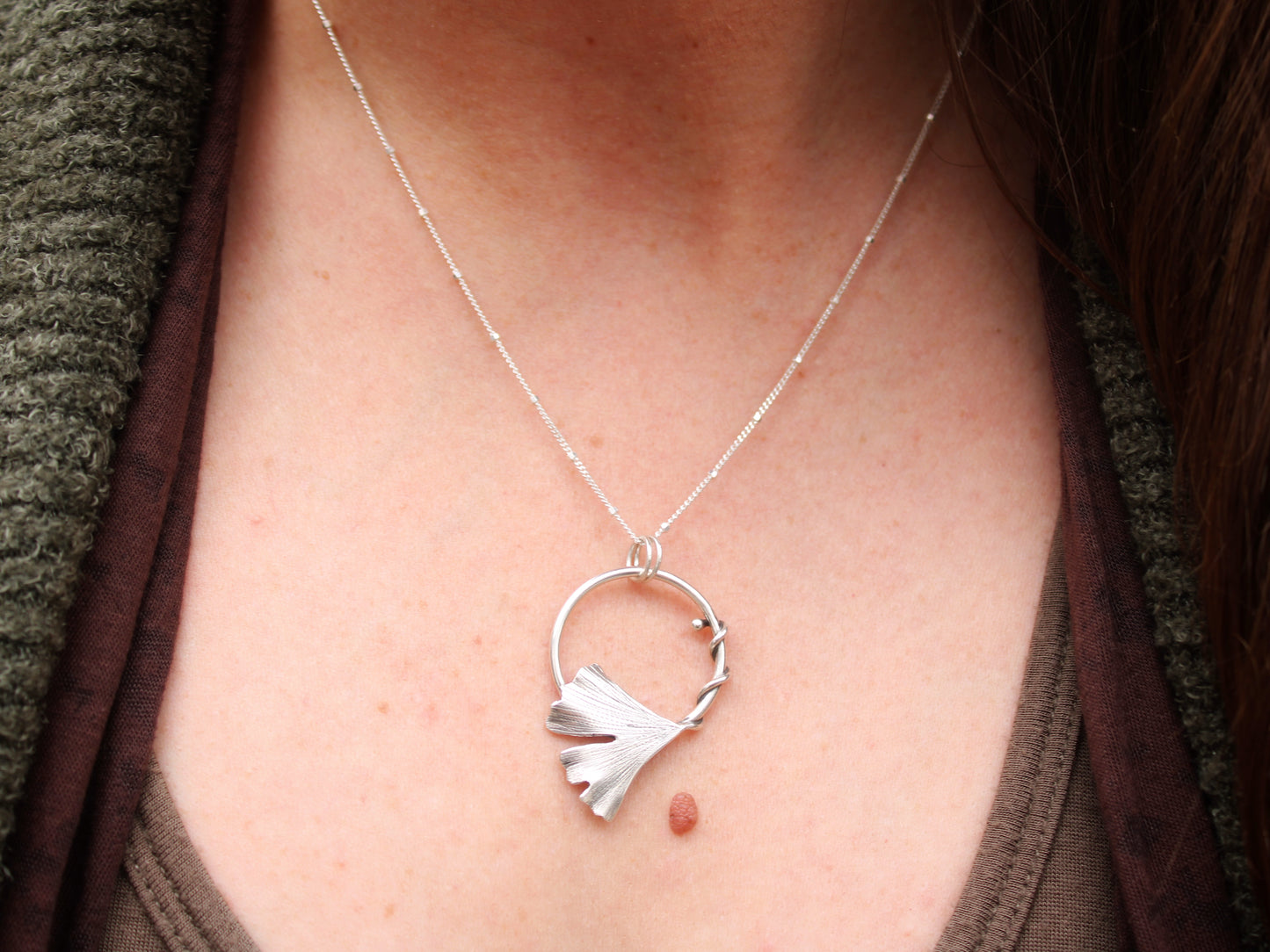 Golden Dawn Pendant: Sterling Silver Gingko Leaves