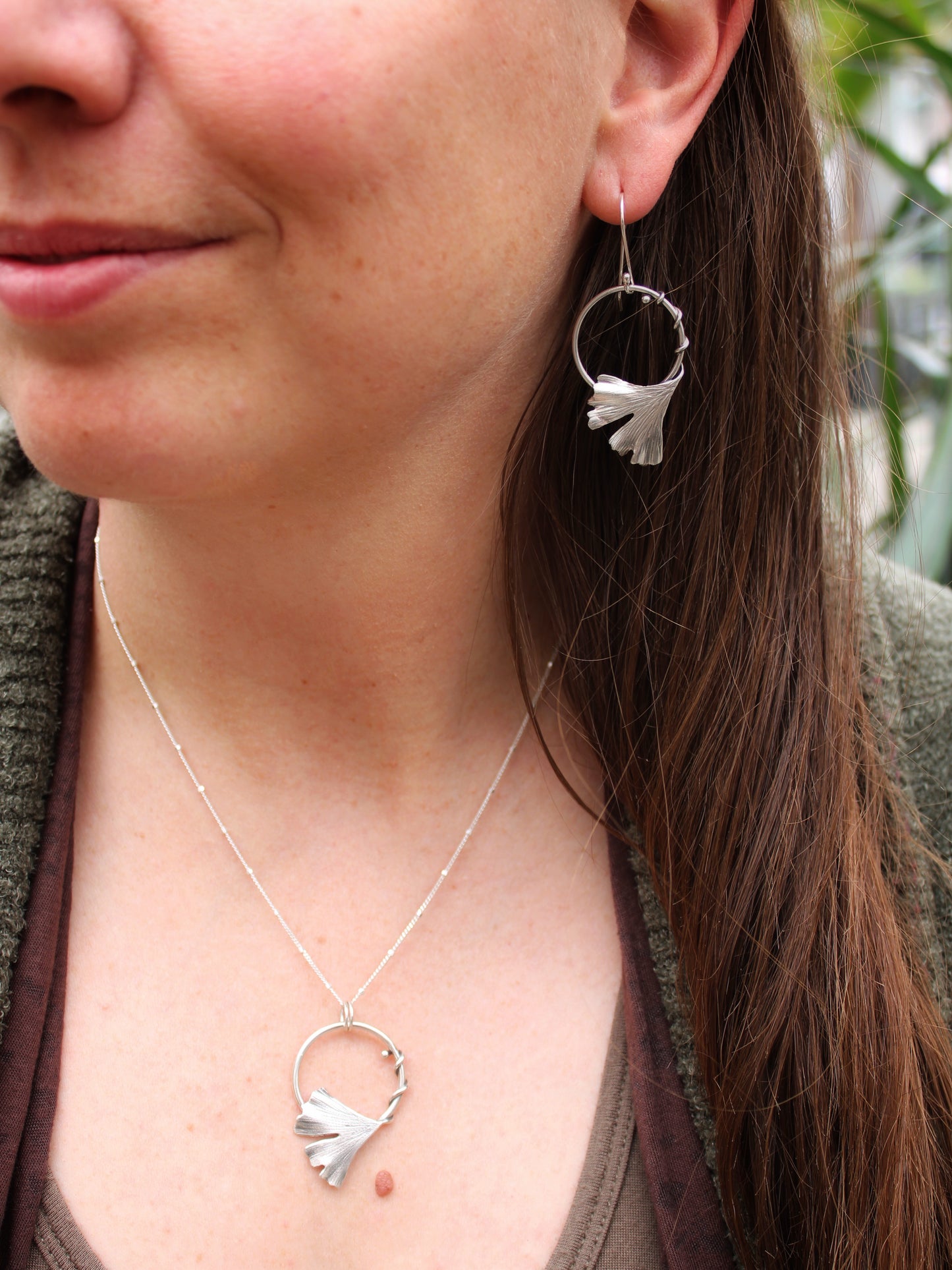 Golden Dawn Pendant: Sterling Silver Gingko Leaves