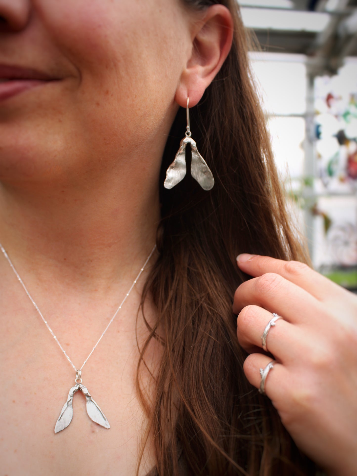 Spirited Seed Earrings: Sterling Silver Maple Samaras