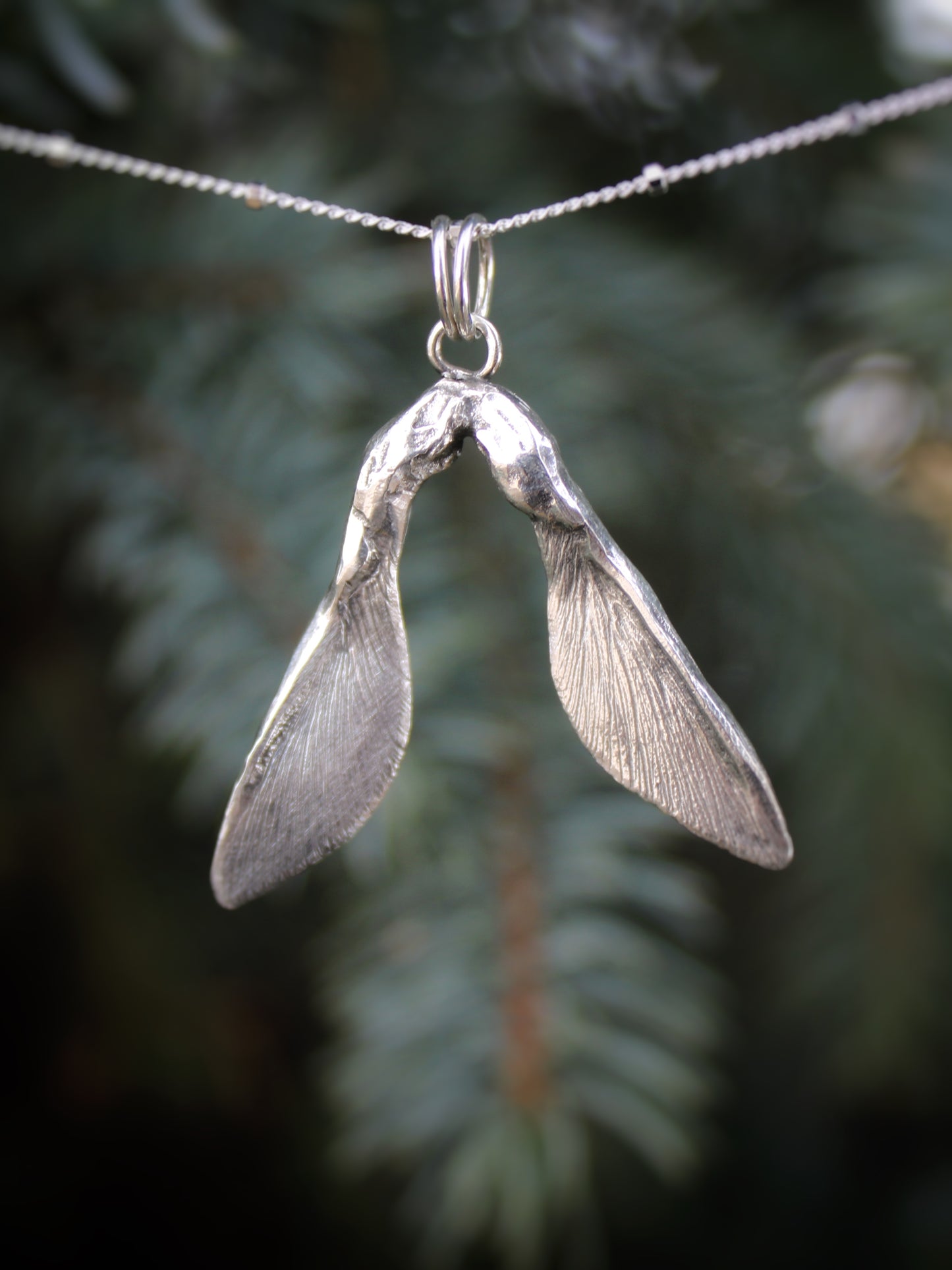 Flight of the Maple Pendant: Sterling Silver Maple Samara