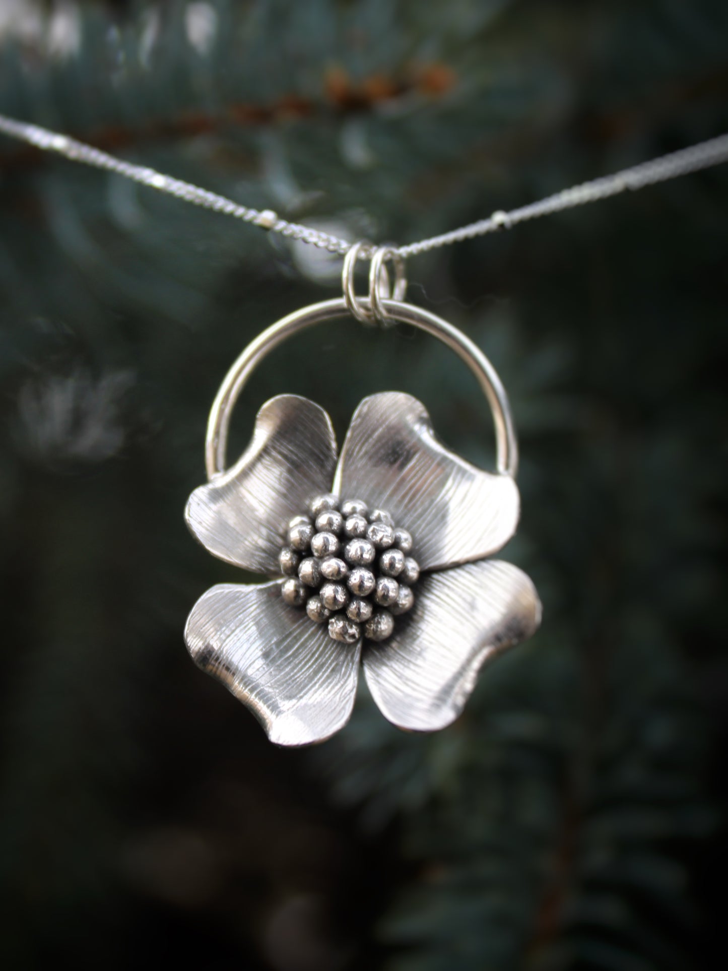 Spring Awakening Pendant: Sterling Silver Dogwood Flower