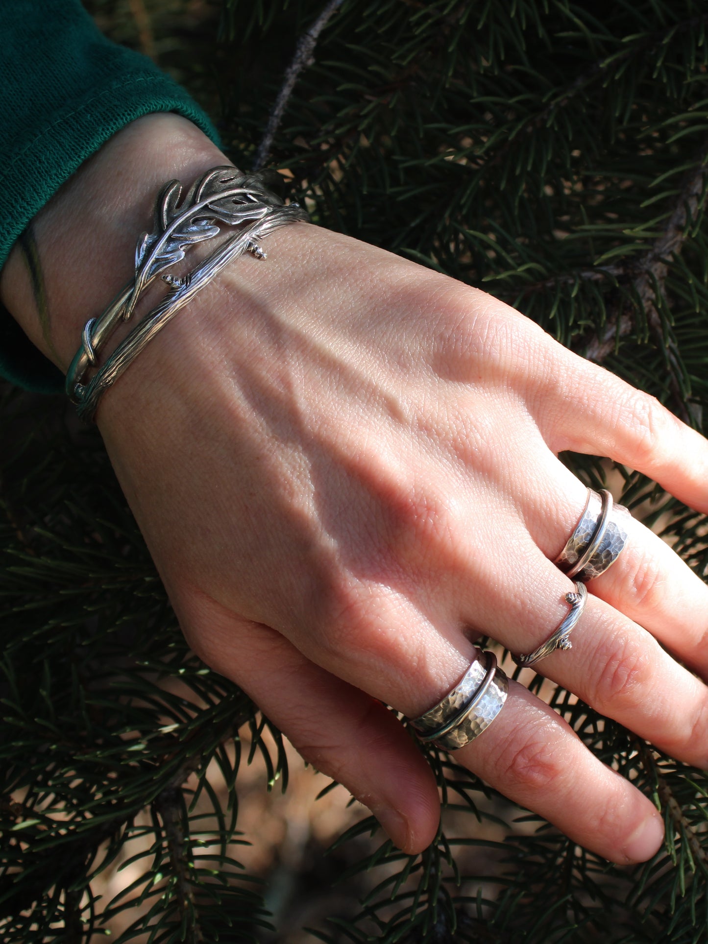 Steadfast Strength: Sterling Silver Handcrafted Oak Leaf Cuff