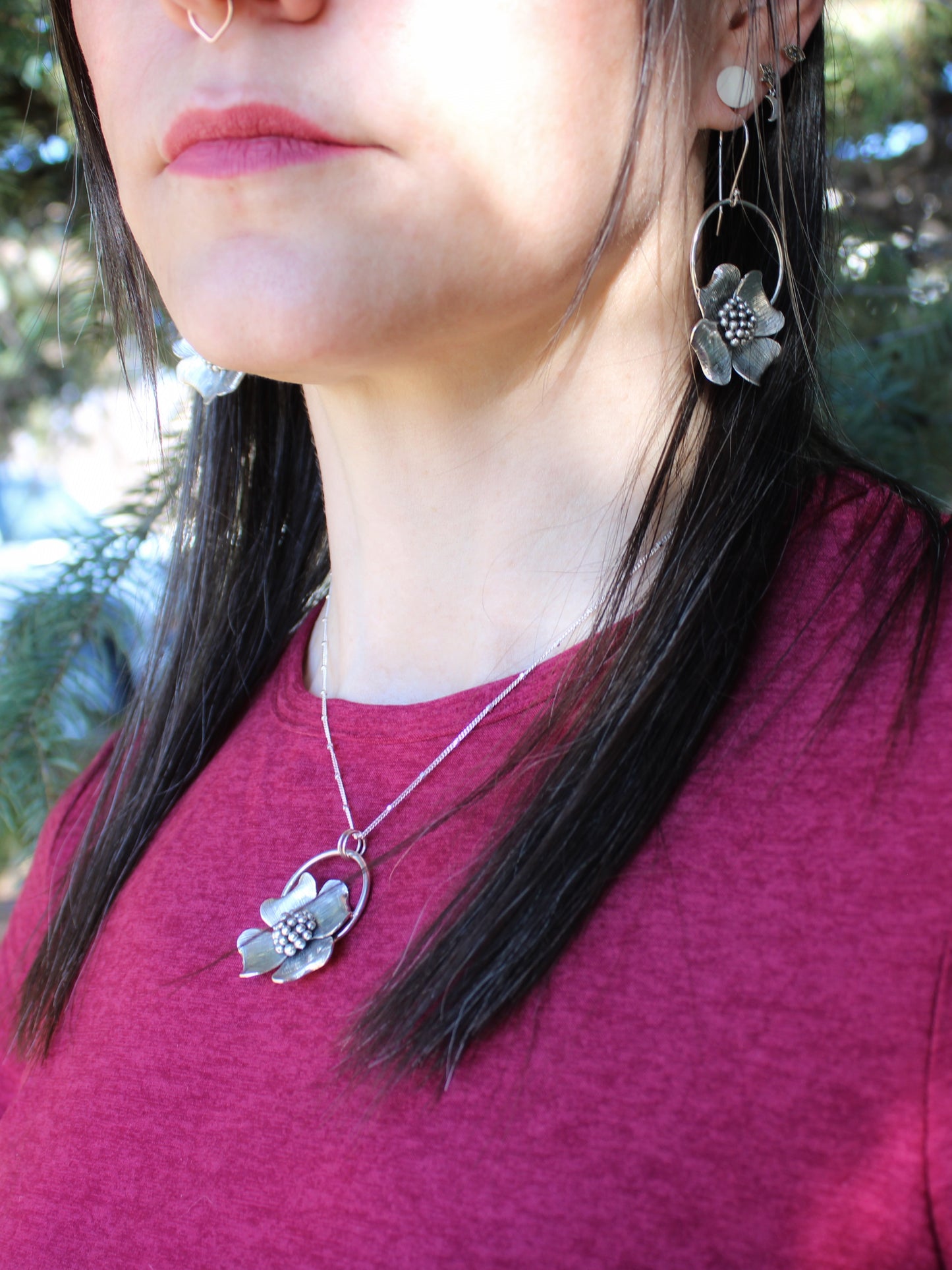 Spring Awakening Pendant: Sterling Silver Dogwood Flower