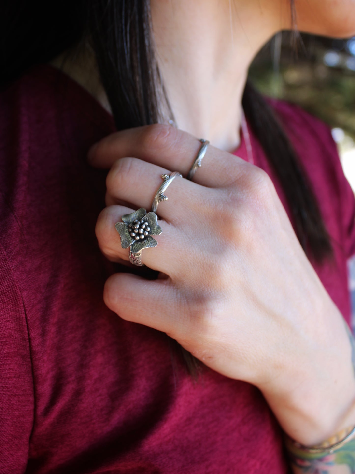 Reverie Rings: Sterling Silver Dogwood Flowers