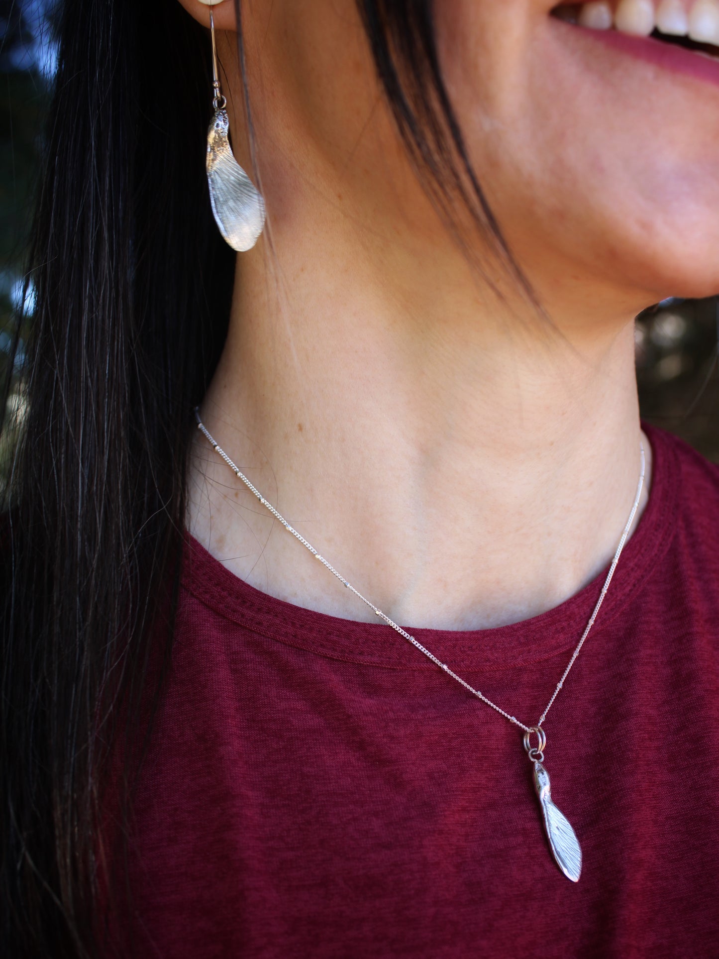 Solace in Flight Pendant: Sterling Silver Maple Samara