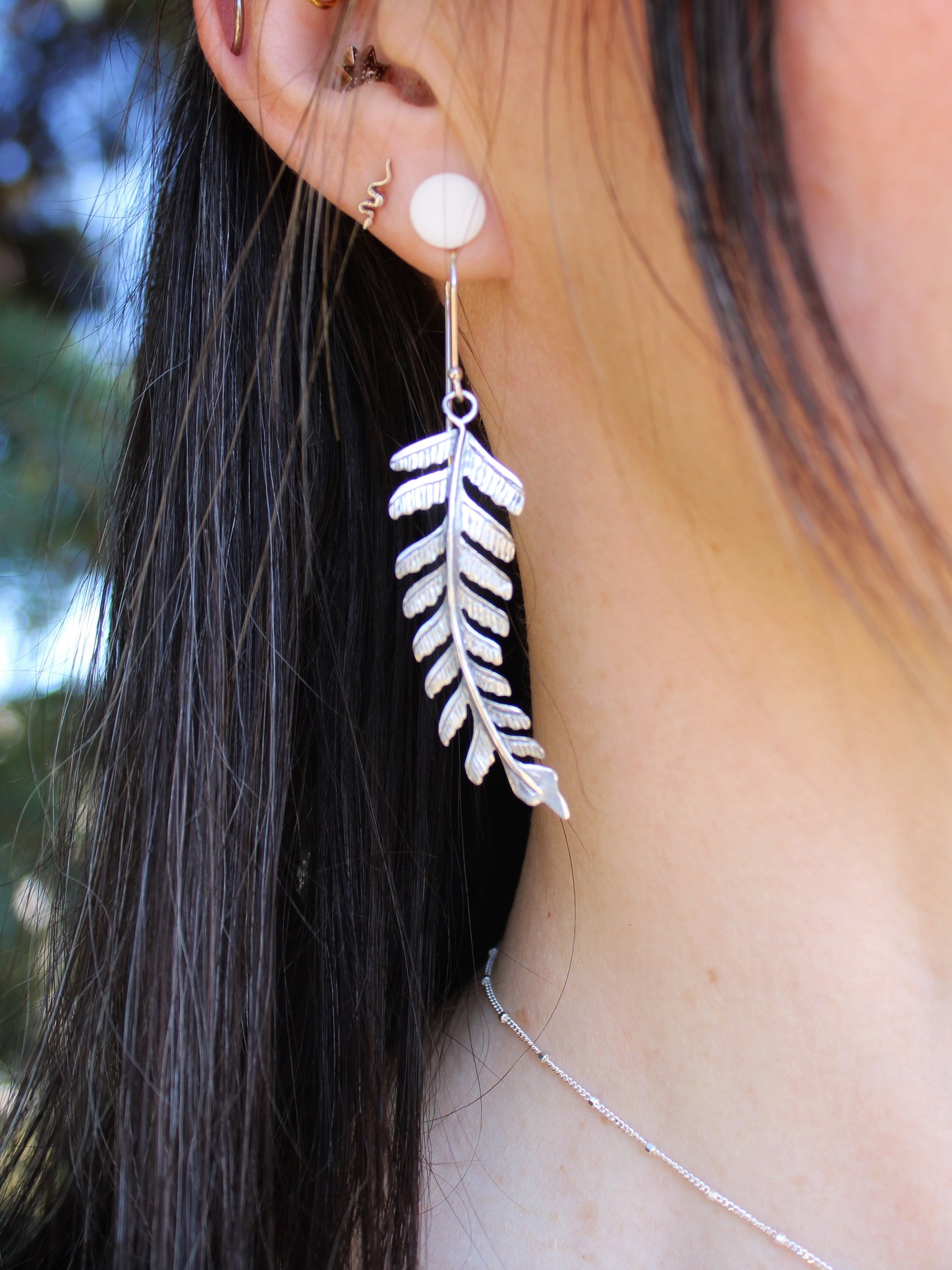 Maiden Grace Earrings: Sterling Silver Maidenhair Fern Leaves
