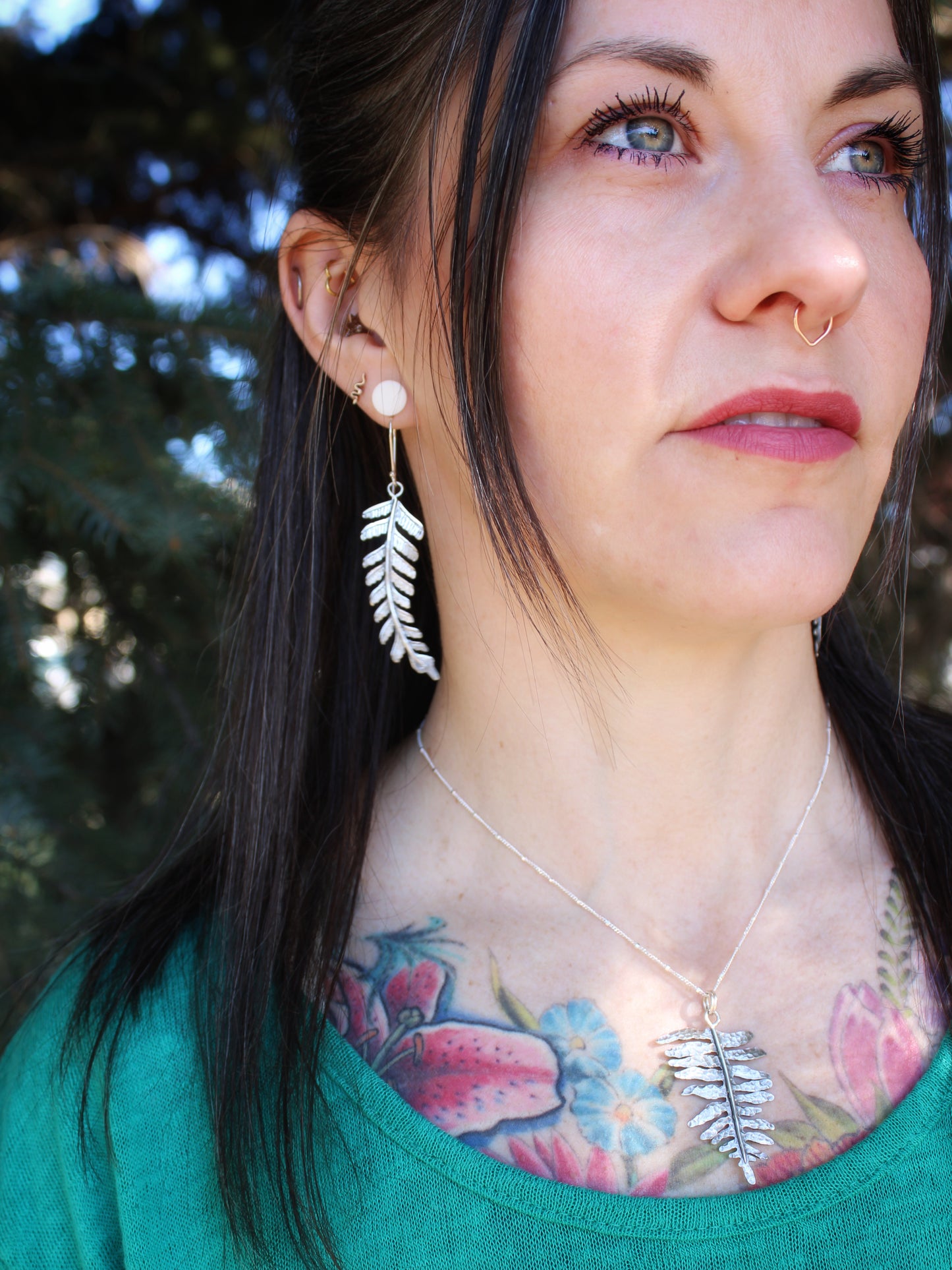 Maiden Grace Earrings: Sterling Silver Maidenhair Fern Leaves