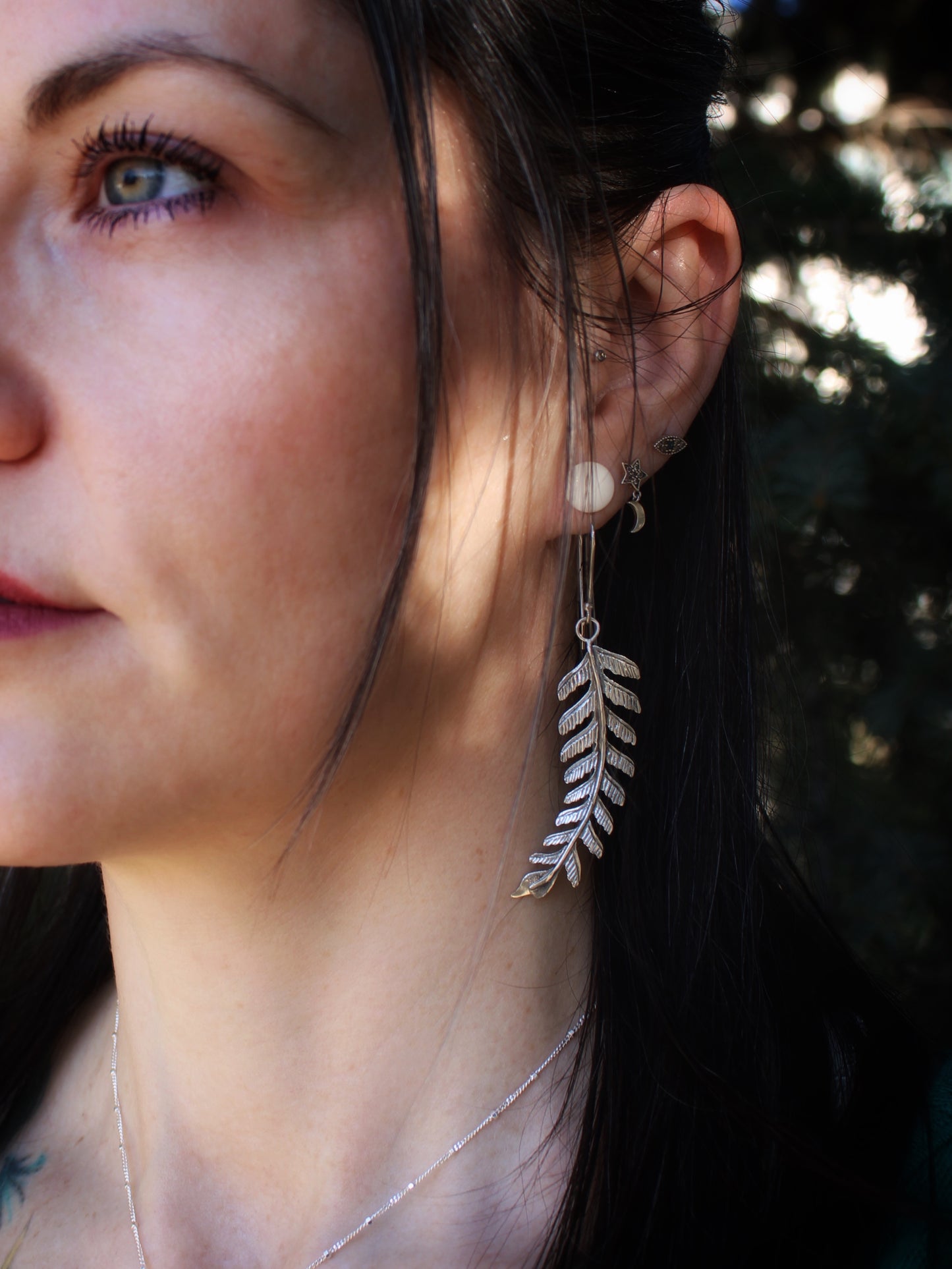 Maiden Grace Earrings: Sterling Silver Maidenhair Fern Leaves