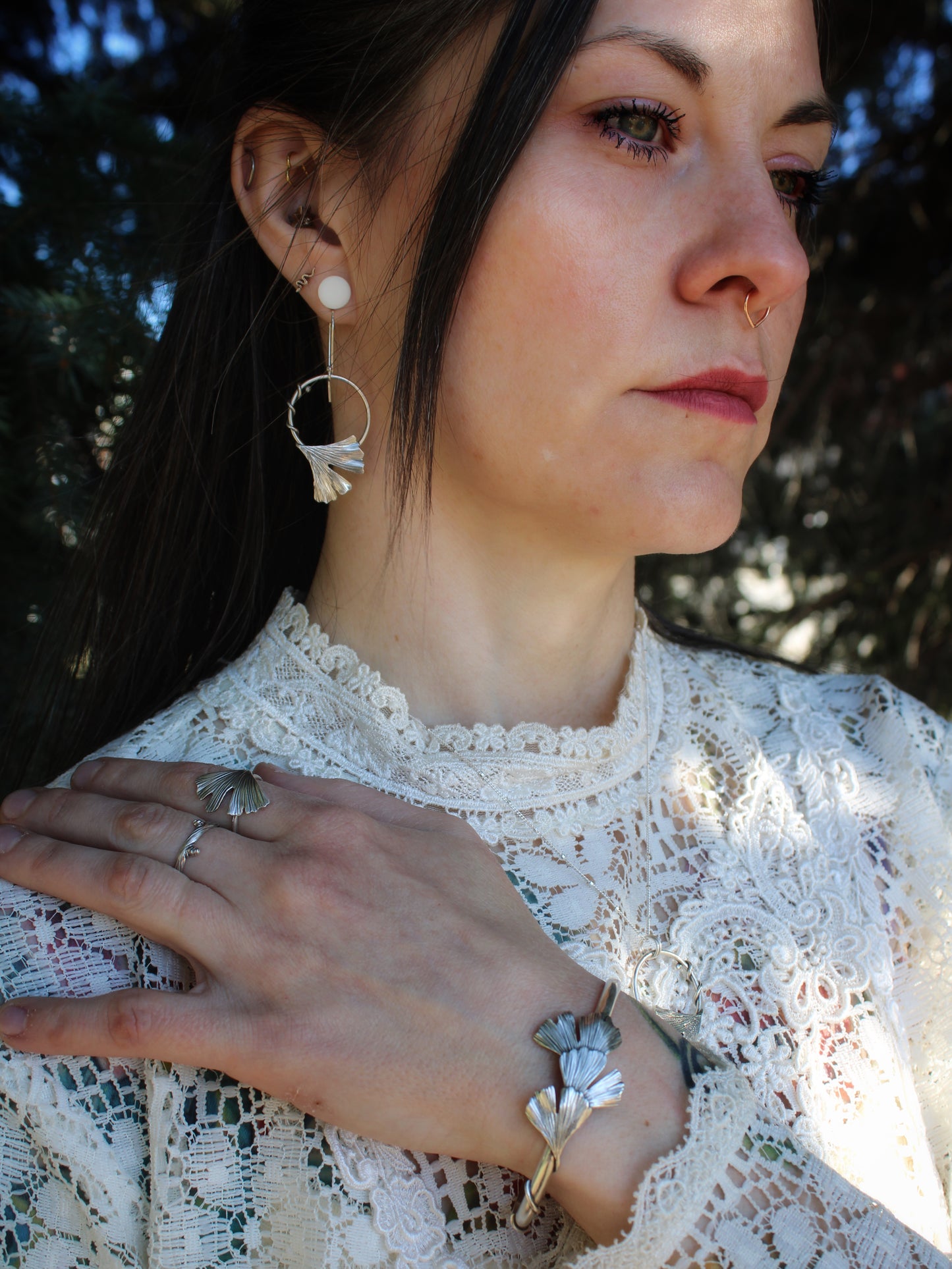 Woven Wisdom: Sterling Silver Triple Gingko Cuff