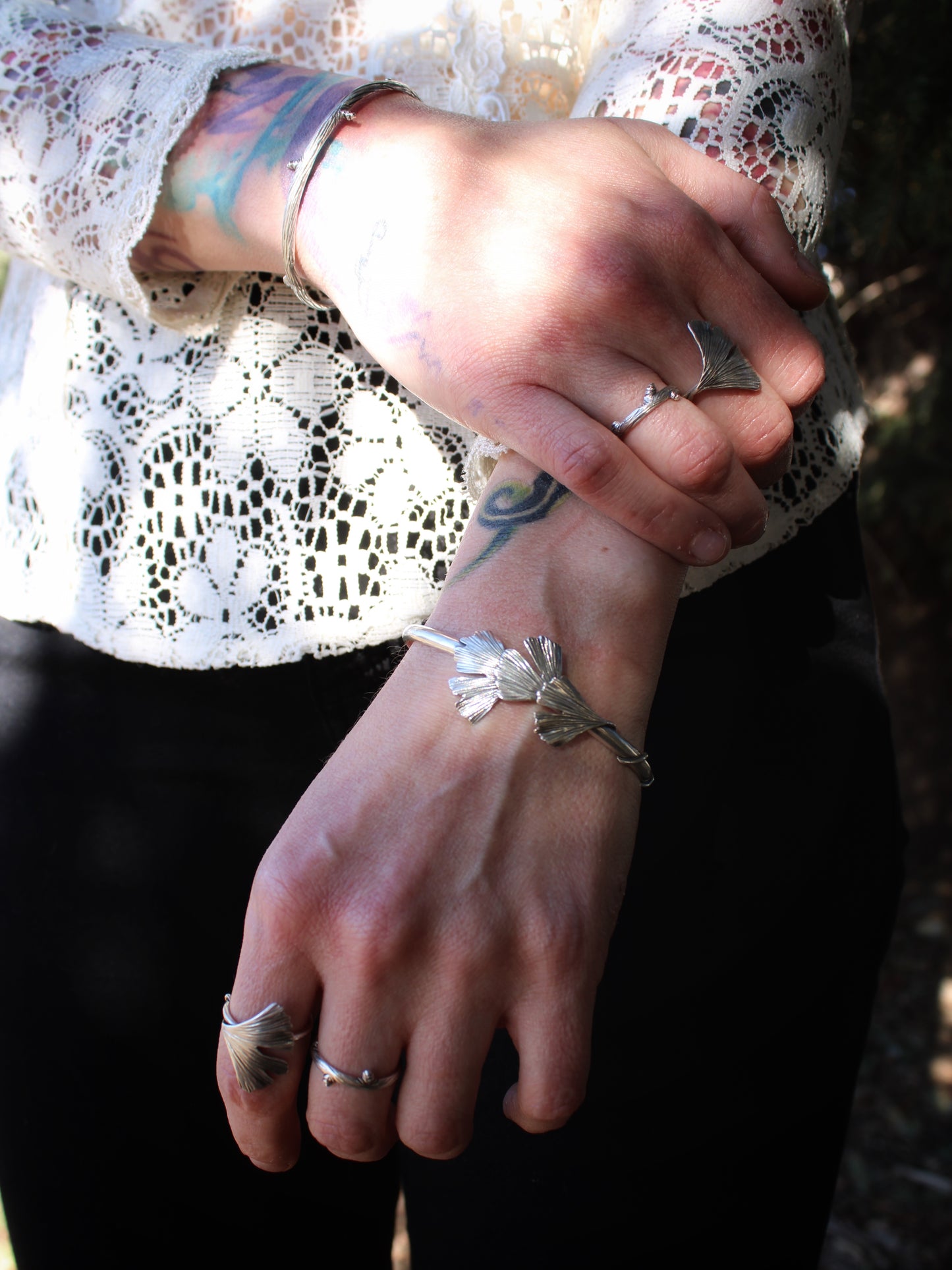 Wisdom Rings: Sterling Silver Gingko Leaves