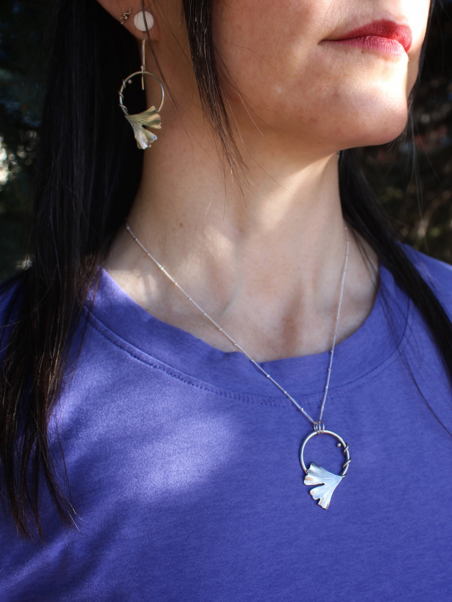 Golden Dawn Pendant: Sterling Silver Gingko Leaves