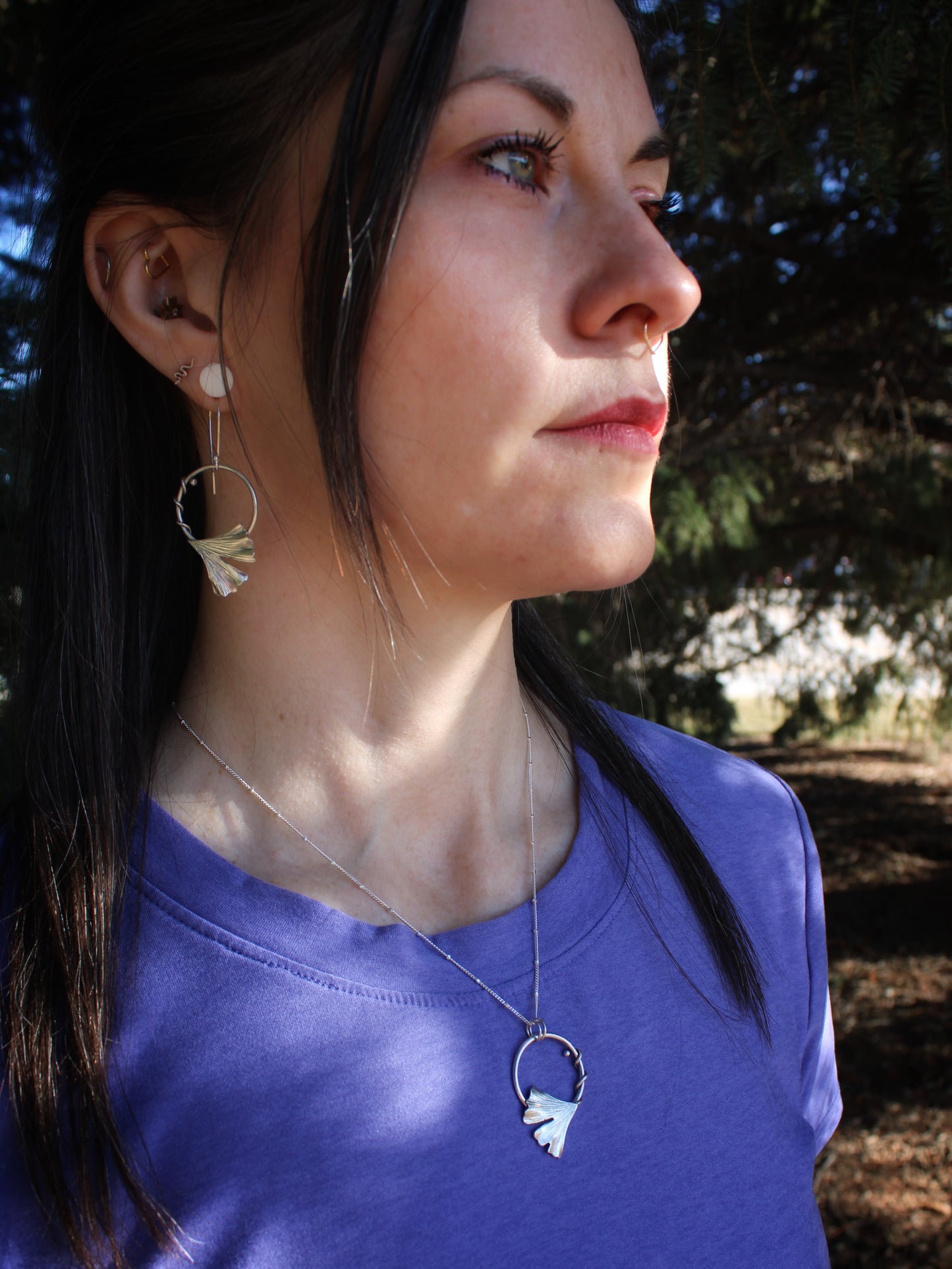 Golden Dawn Pendant: Sterling Silver Gingko Leaves